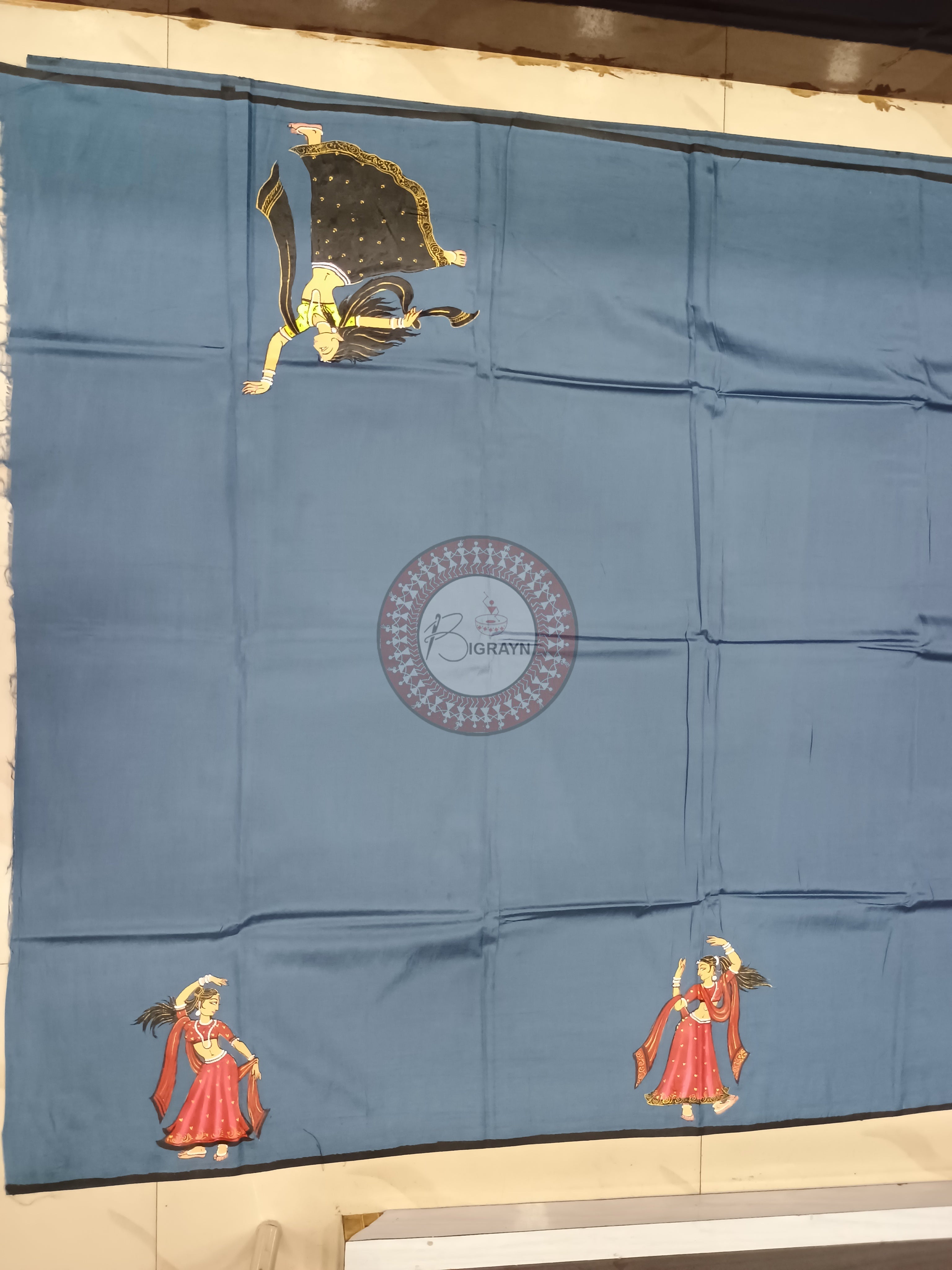 Grey Dancer Theme Pattachitra Khadi Silk Saree