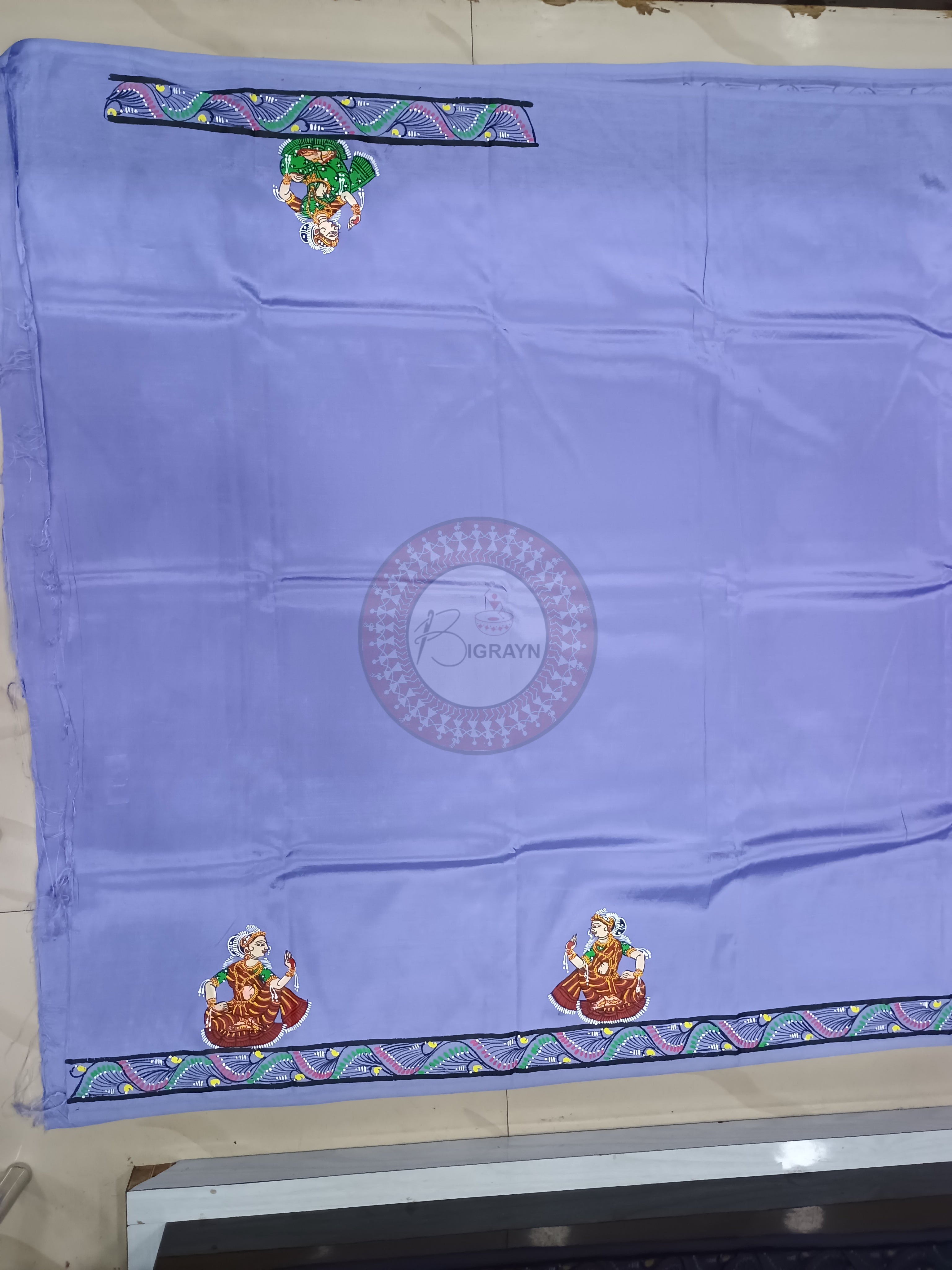 Light Purple Radha Krishna Rasa Pattachitra Khadi Silk Saree