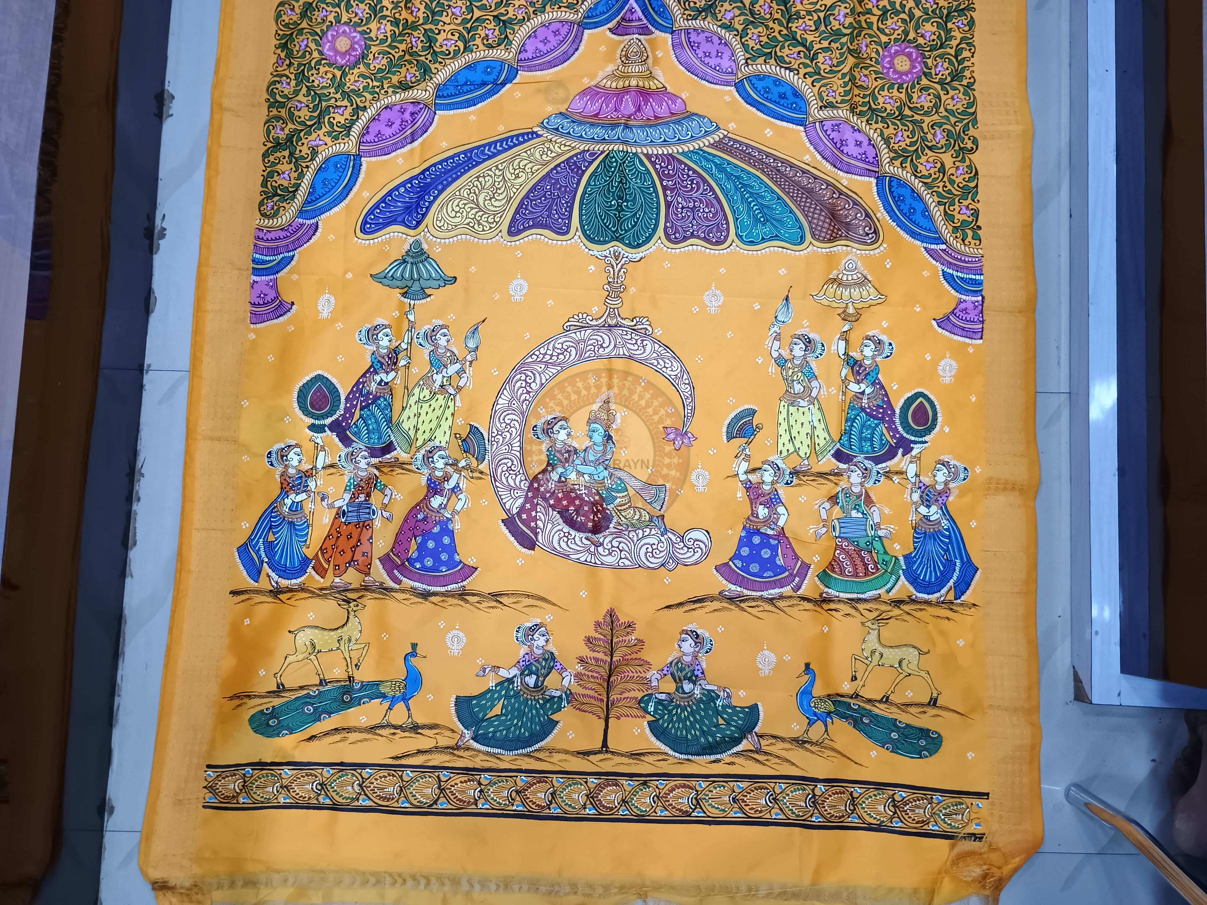 Orange Chandra Rasa Pattachitra Cotton Blended Silk Saree