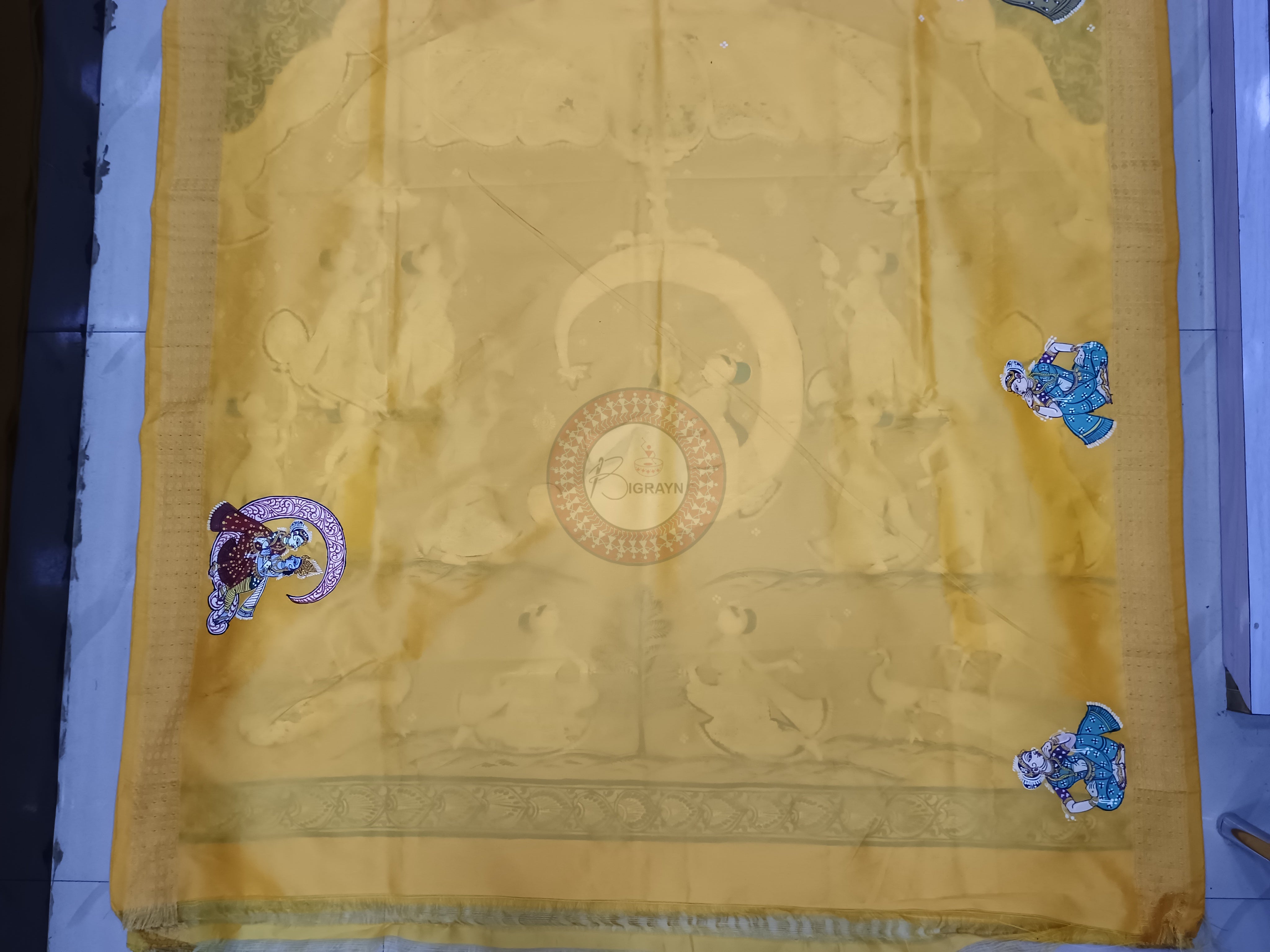 Orange Chandra Rasa Pattachitra Cotton Blended Silk Saree