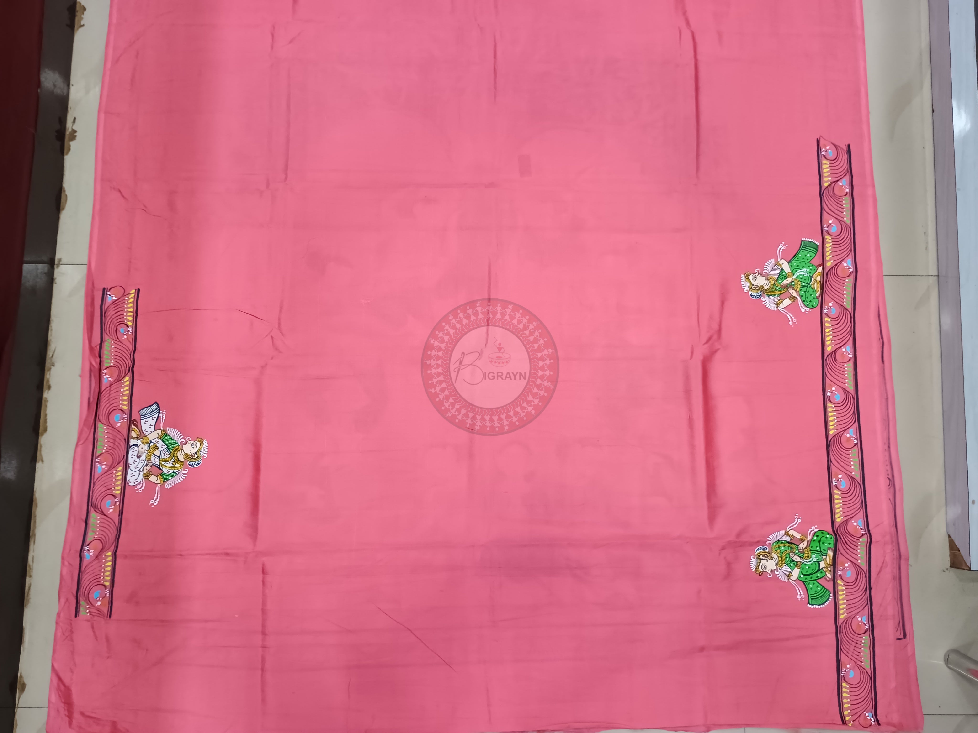 Pink Radha Krishna Rasa Theme Pattachitra Khadi Silk Saree