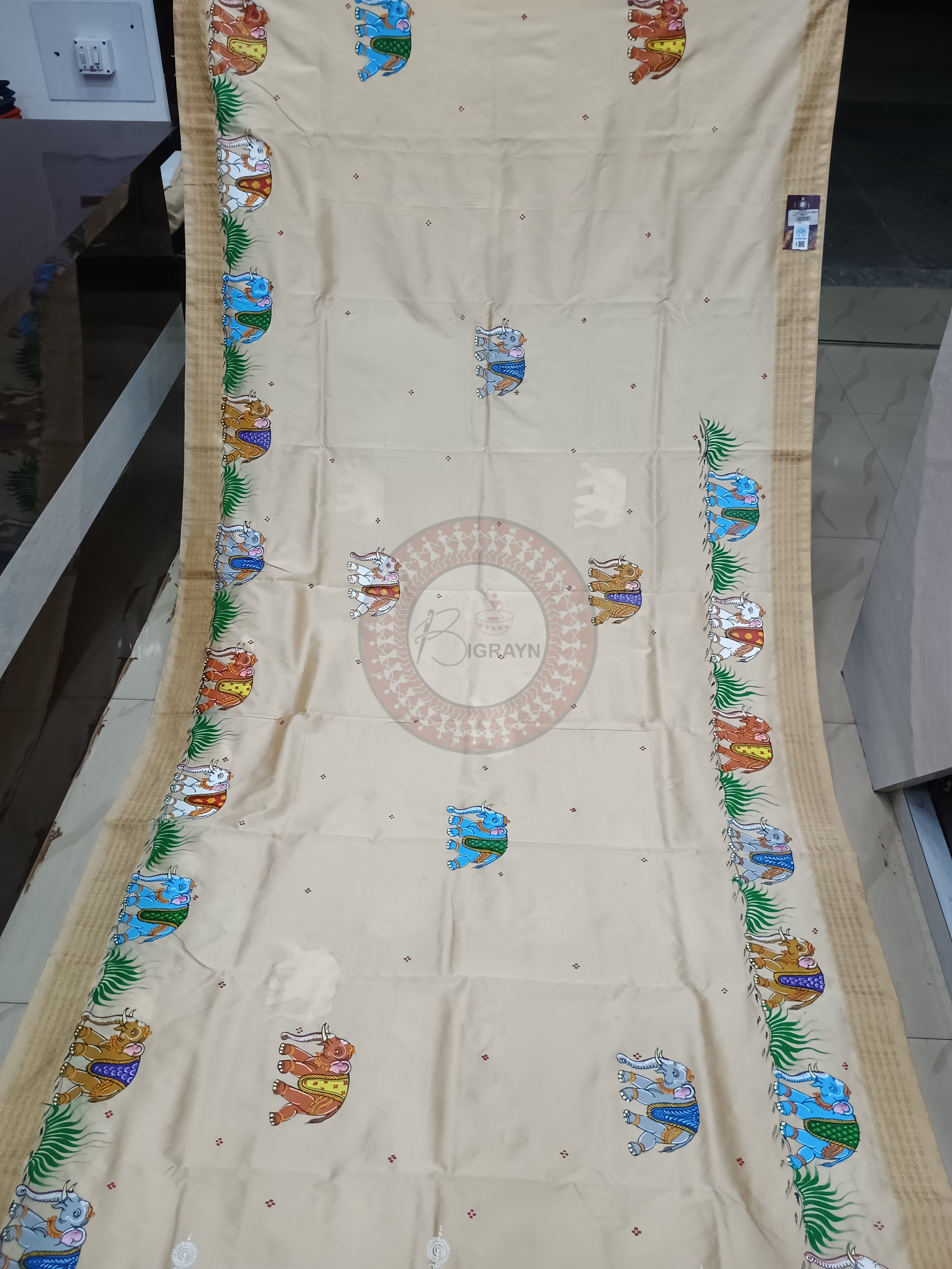 Cream Adrushya Banshi Pattachitra Cotton Blended Silk