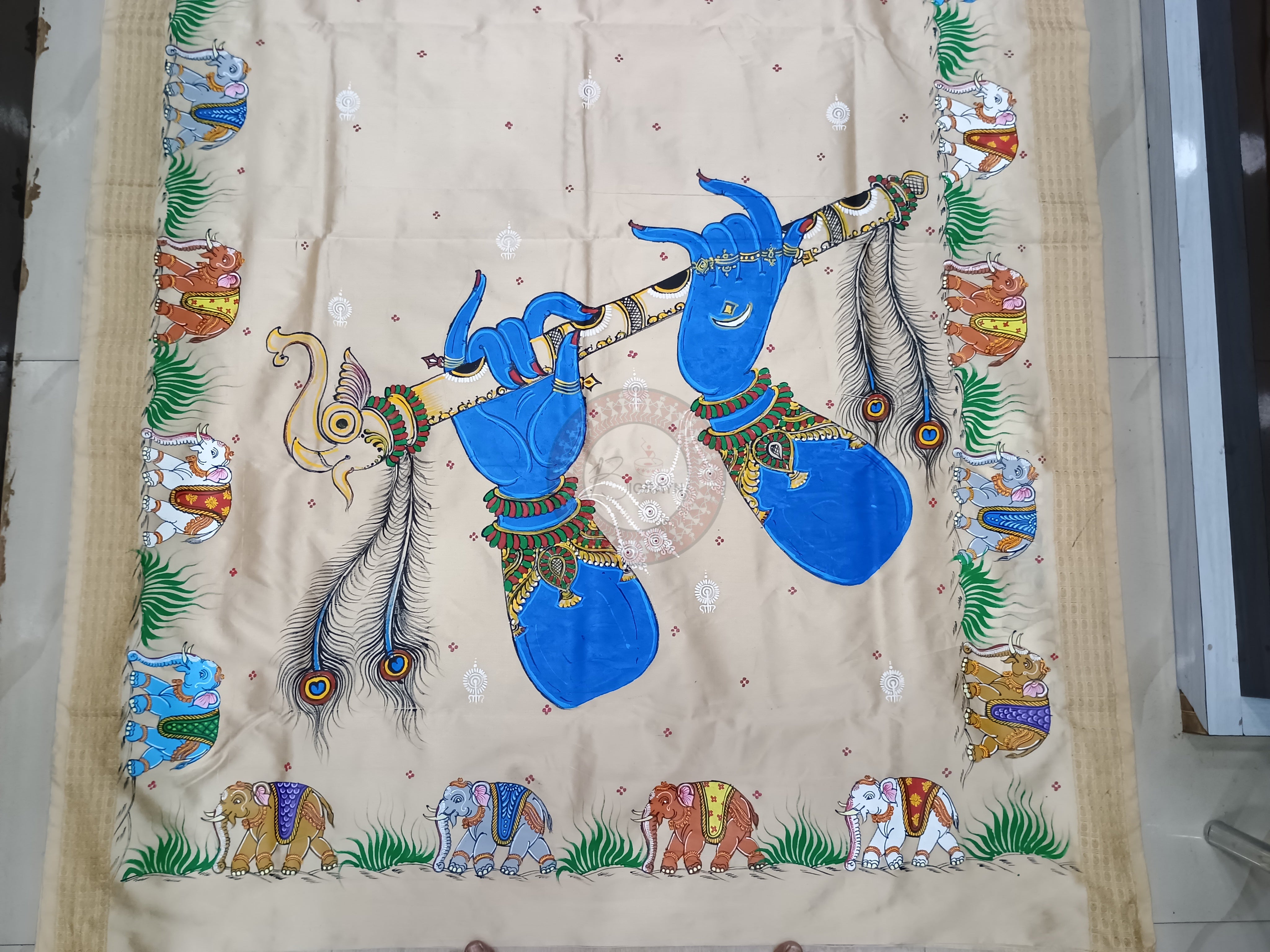 Cream Adrushya Banshi Pattachitra Cotton Blended Silk