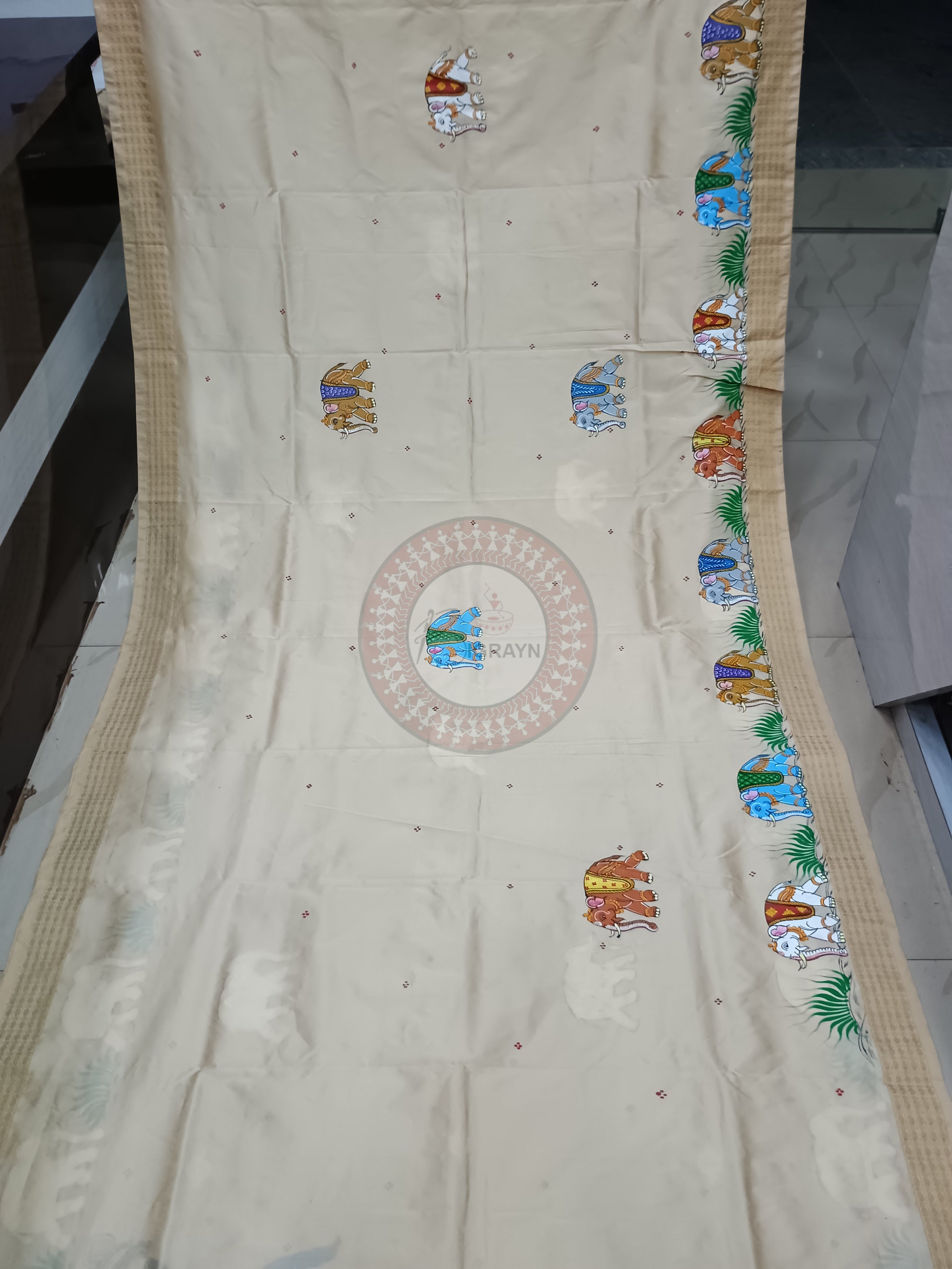 Cream Adrushya Banshi Pattachitra Cotton Blended Silk