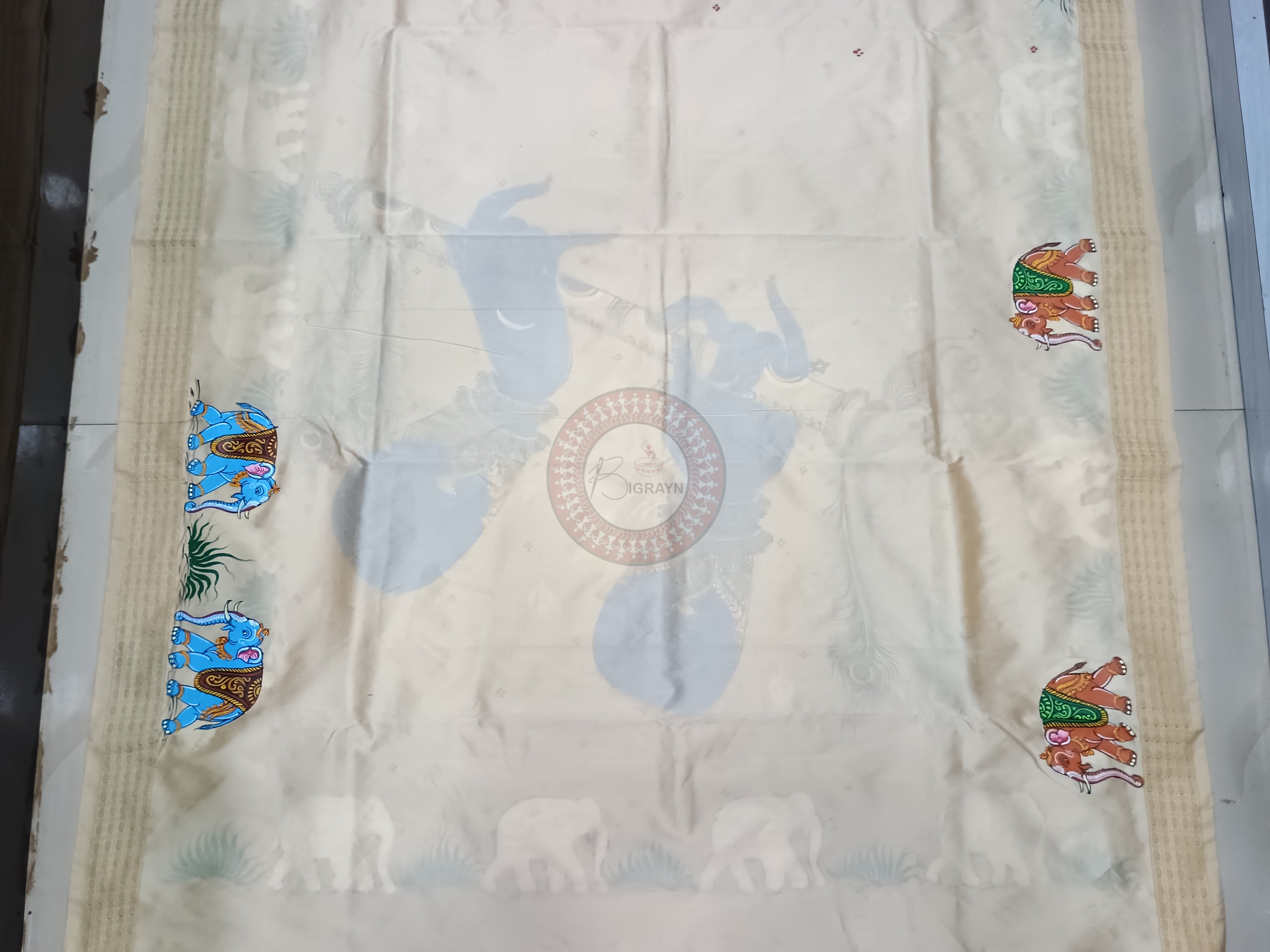 Cream Adrushya Banshi Pattachitra Cotton Blended Silk