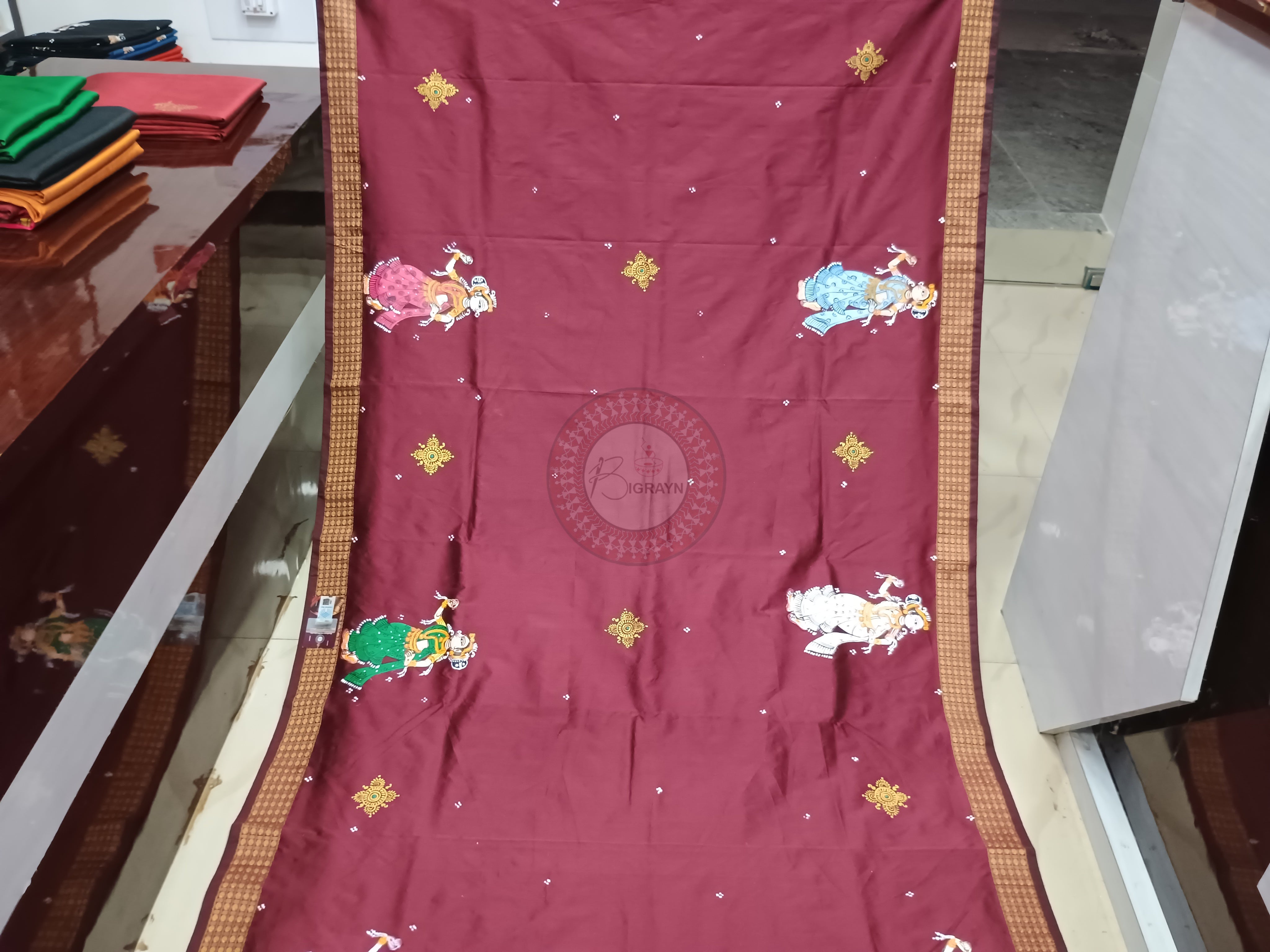 Maroon Kandarpa Hasti Pattachitra Cotton Blended Silk Saree