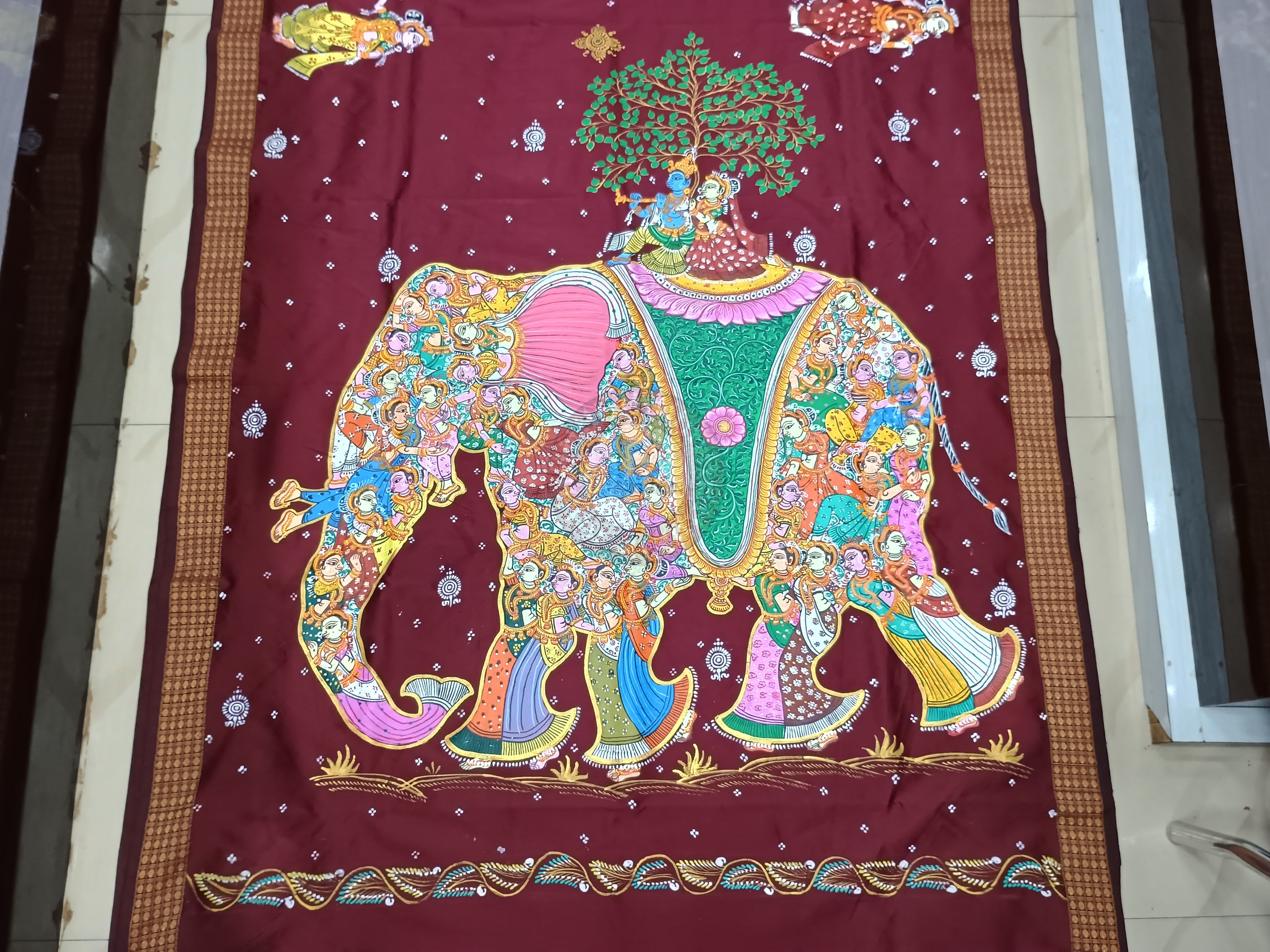 Maroon Kandarpa Hasti Pattachitra Cotton Blended Silk Saree