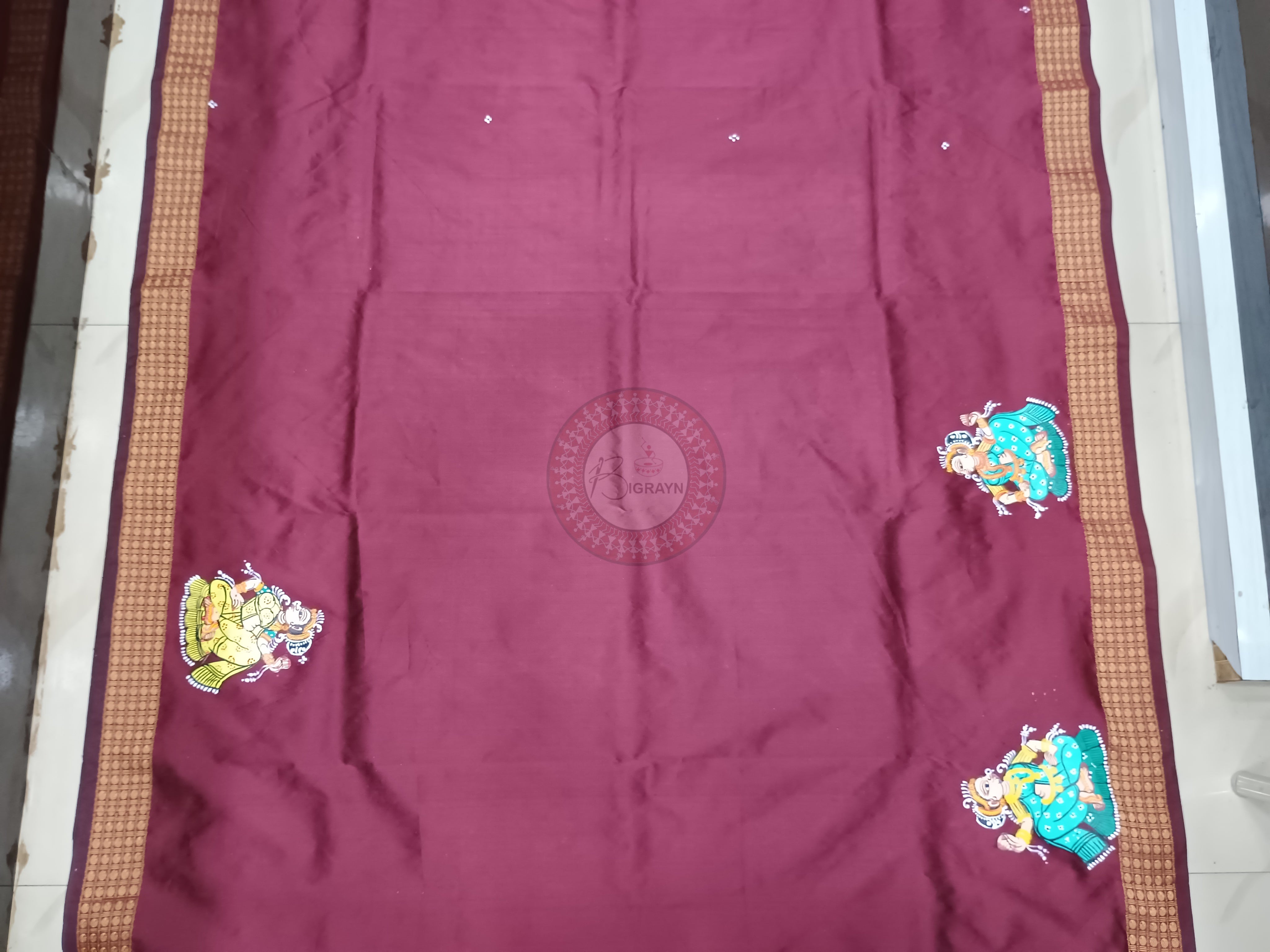 Maroon Kandarpa Hasti Pattachitra Cotton Blended Silk Saree