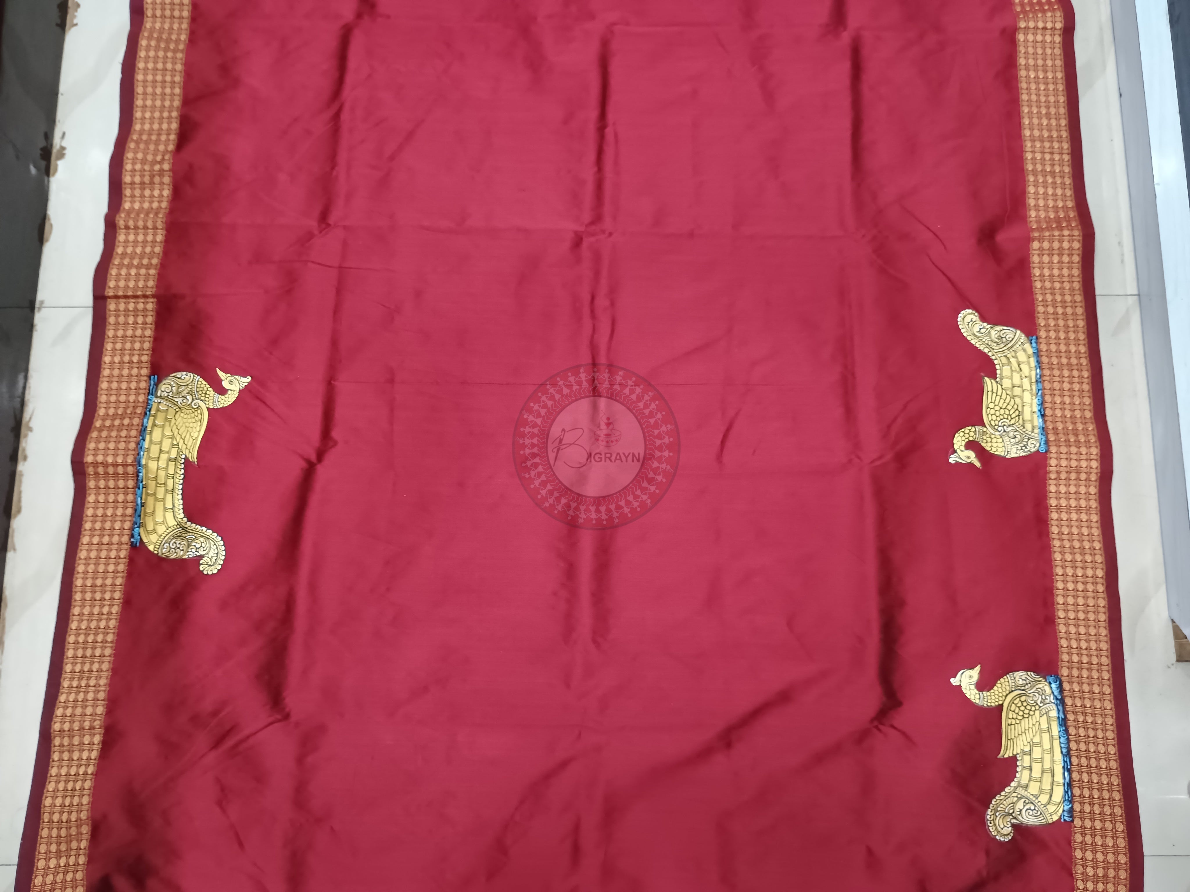 Maroon Boita Radha Krishna Rasa Theme Pattachitra Cotton Blended Silk Saree