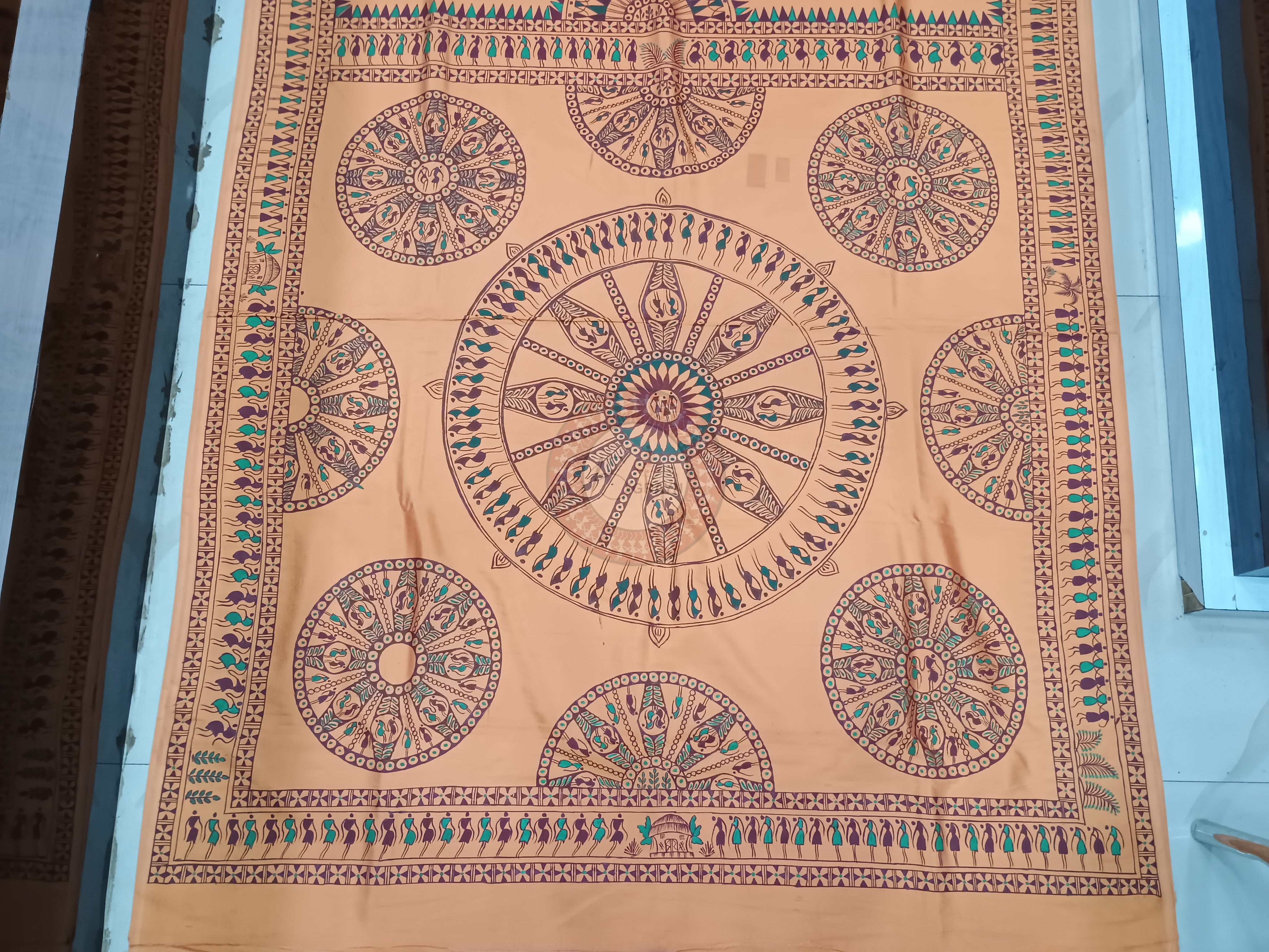 Mustard Yellow Konark Chakra Tribal Pattachitra Khadi Silk Saree