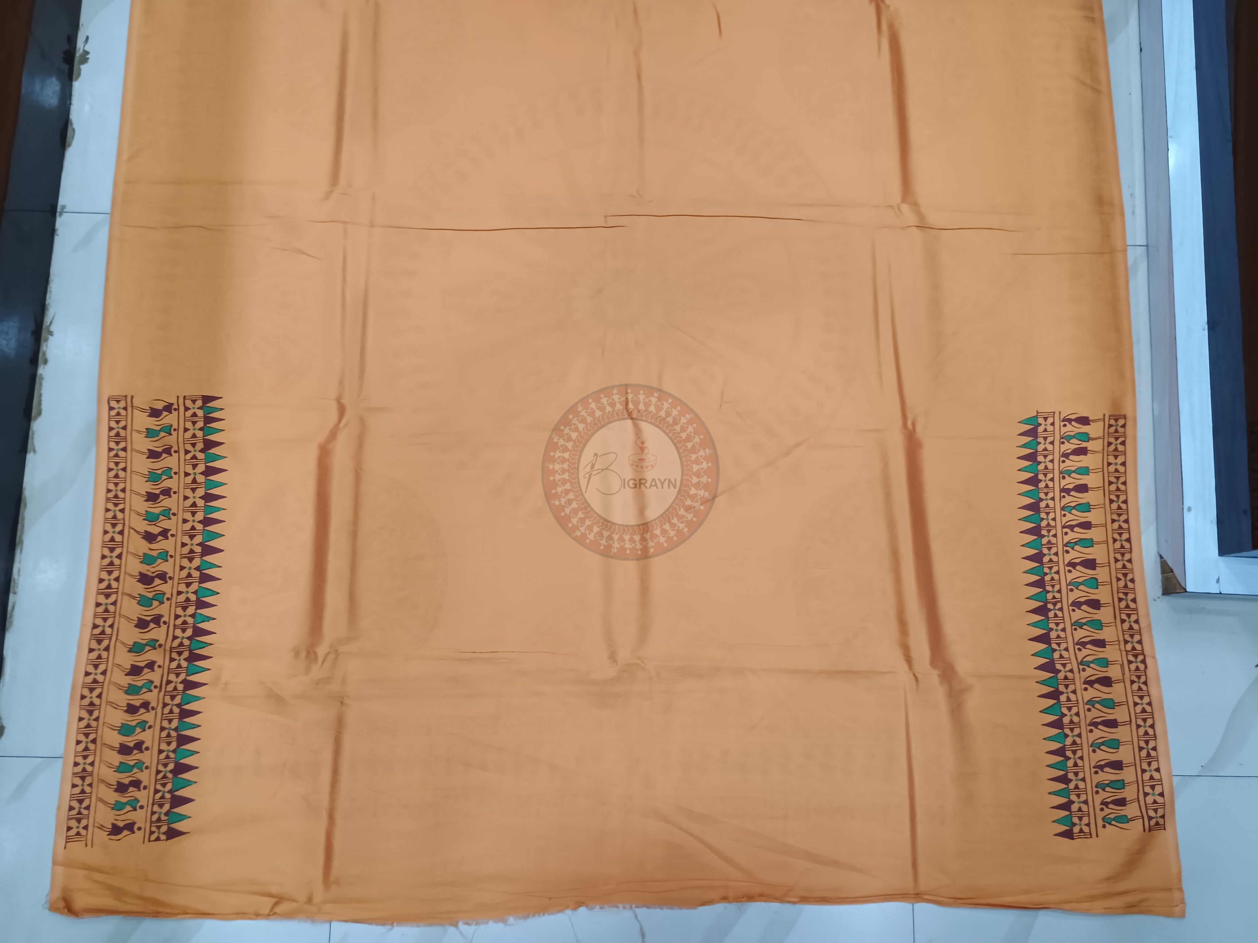 Mustard Yellow Konark Chakra Tribal Pattachitra Khadi Silk Saree