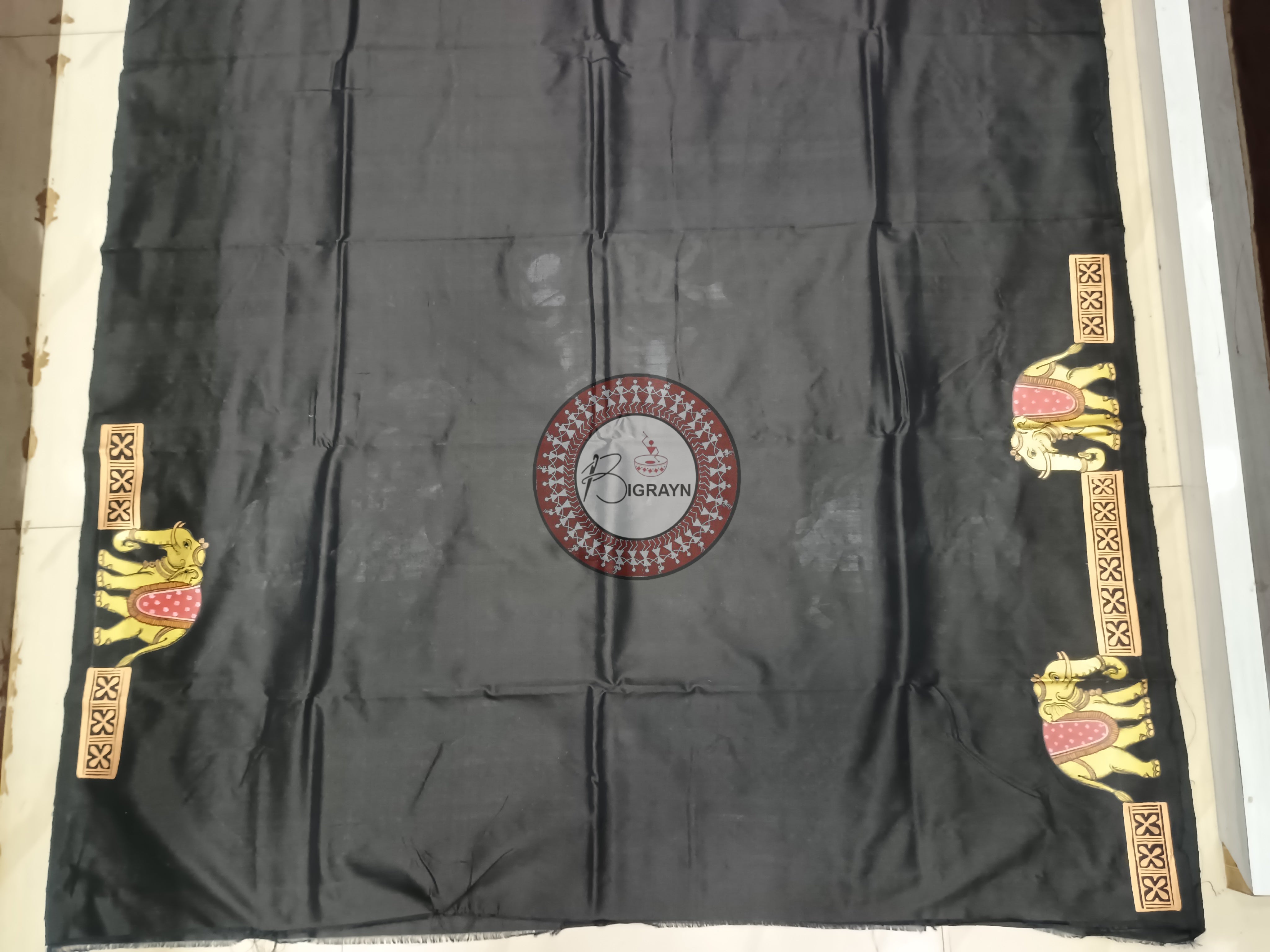 Black Ashoka Theme Pattachitra Sambalpuri Silk Saree
