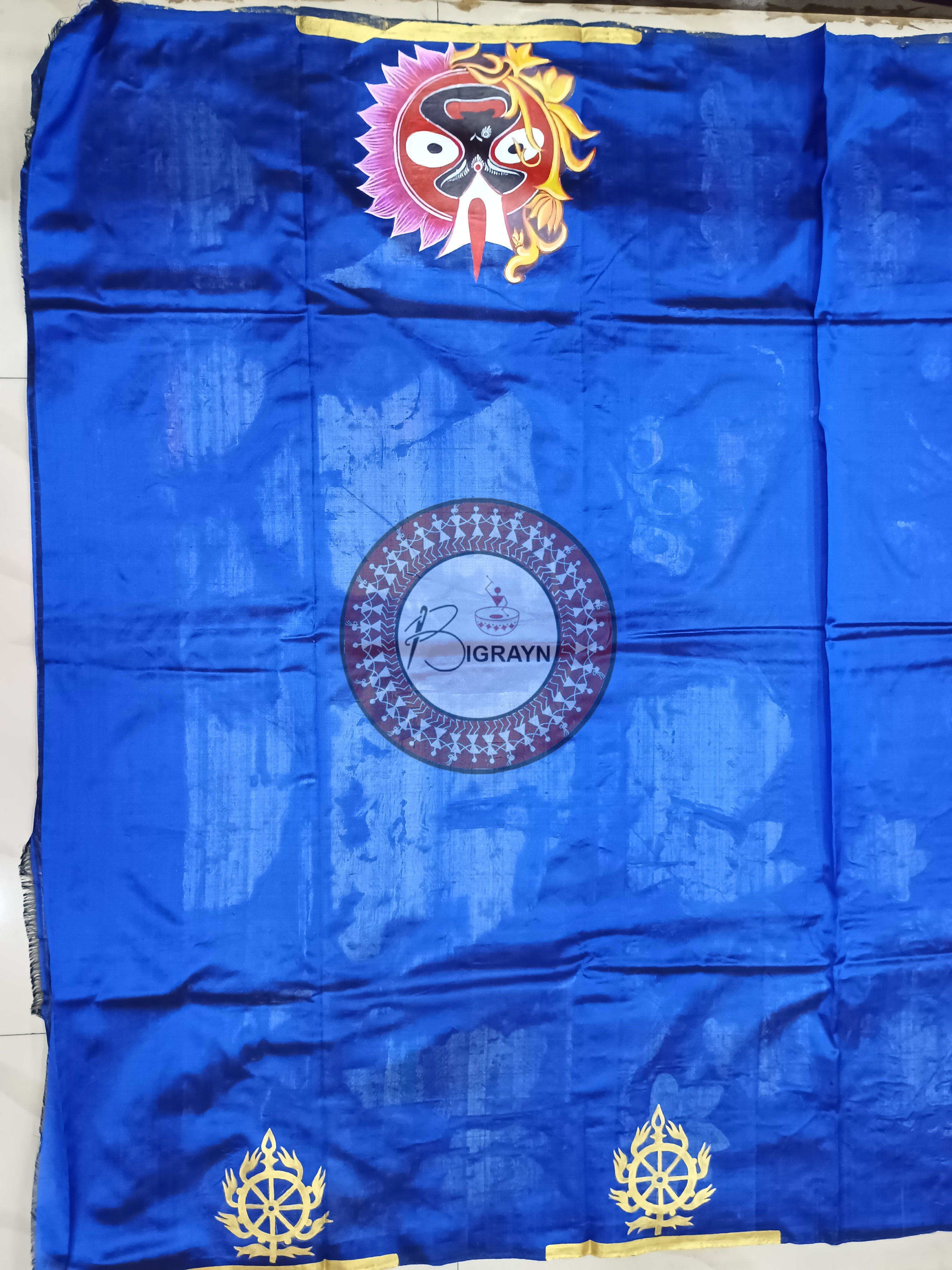 Blue Golden Jagannath Rathyatra Pattachitra Sambalpuri Silk Saree