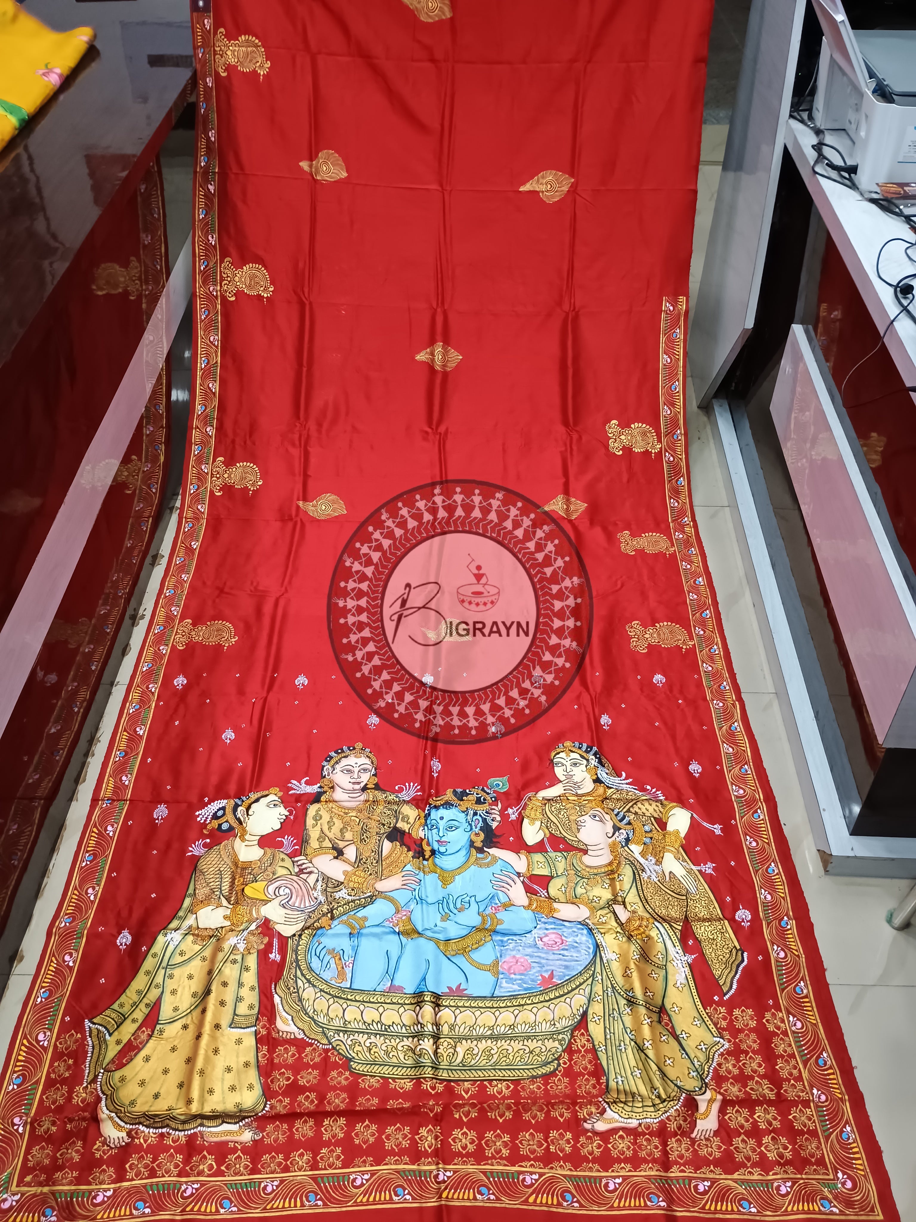 Red Snana Kunja Pattachitra Sambalpuri Silk Saree