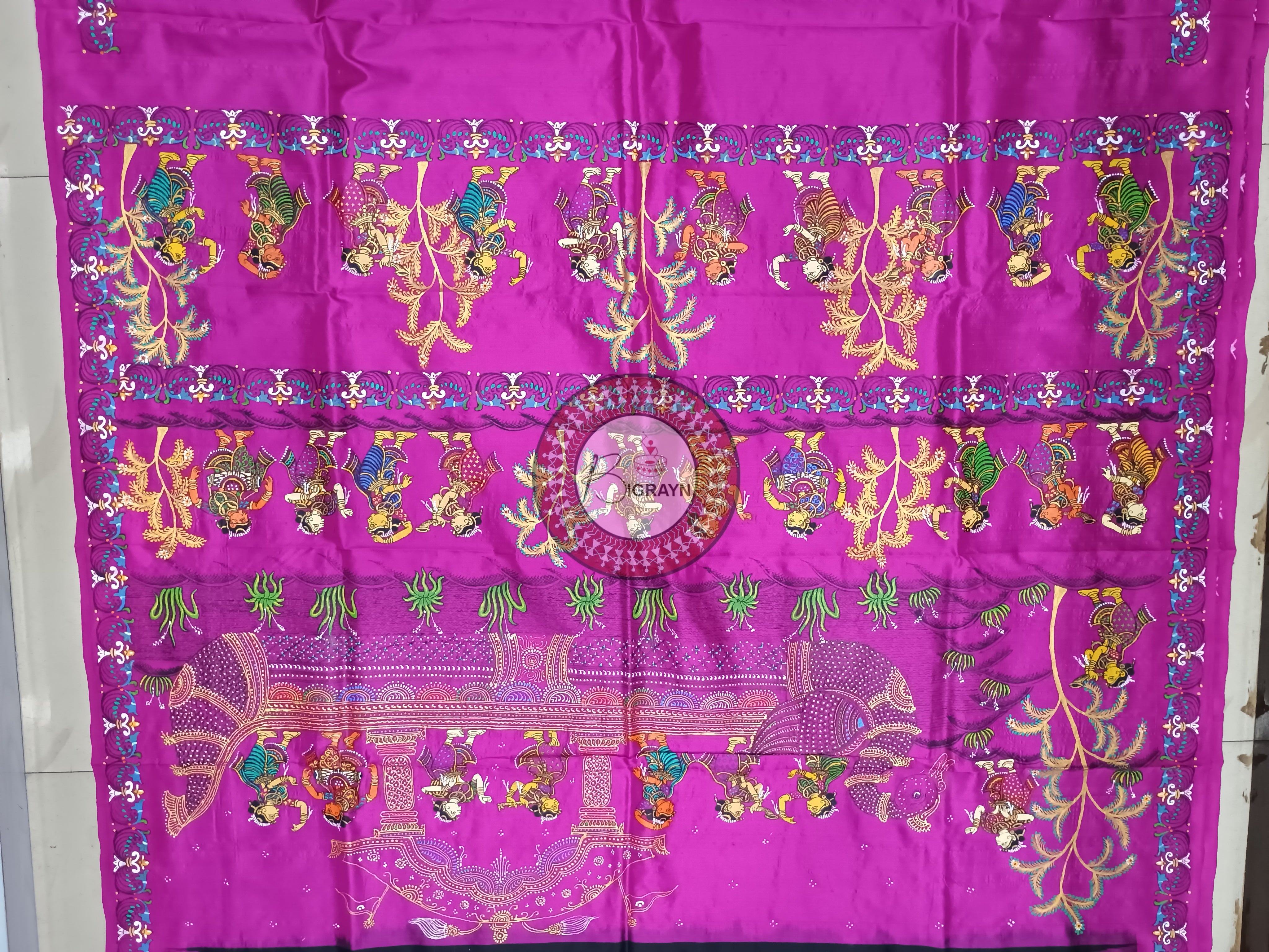 Black Magenta Nabakeli Boita Theme Pattachitra Sambalpuri Silk Saree
