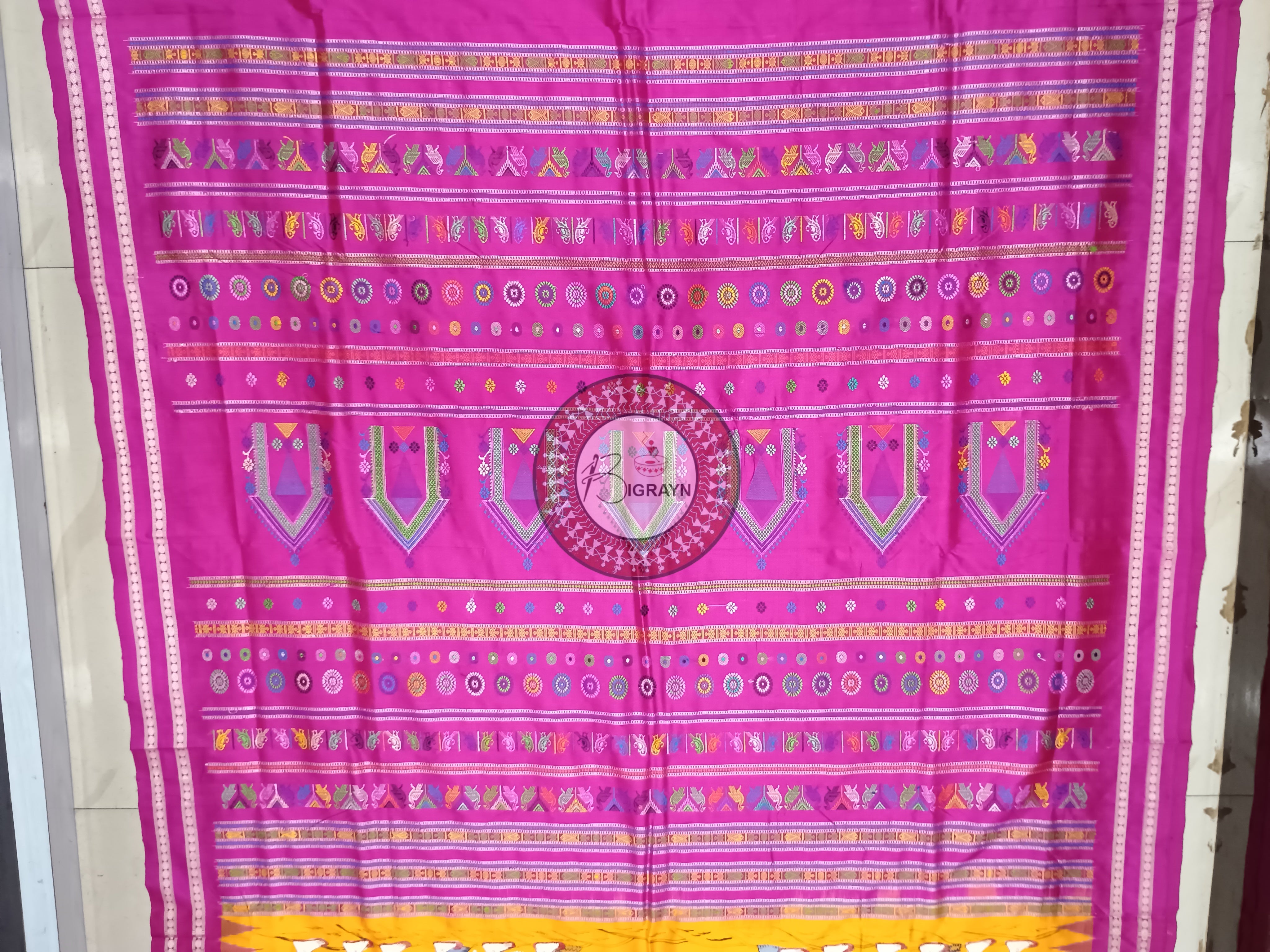 Yellow Magenta Marriage Dolabedi Theme Pattachitra Silk Saree