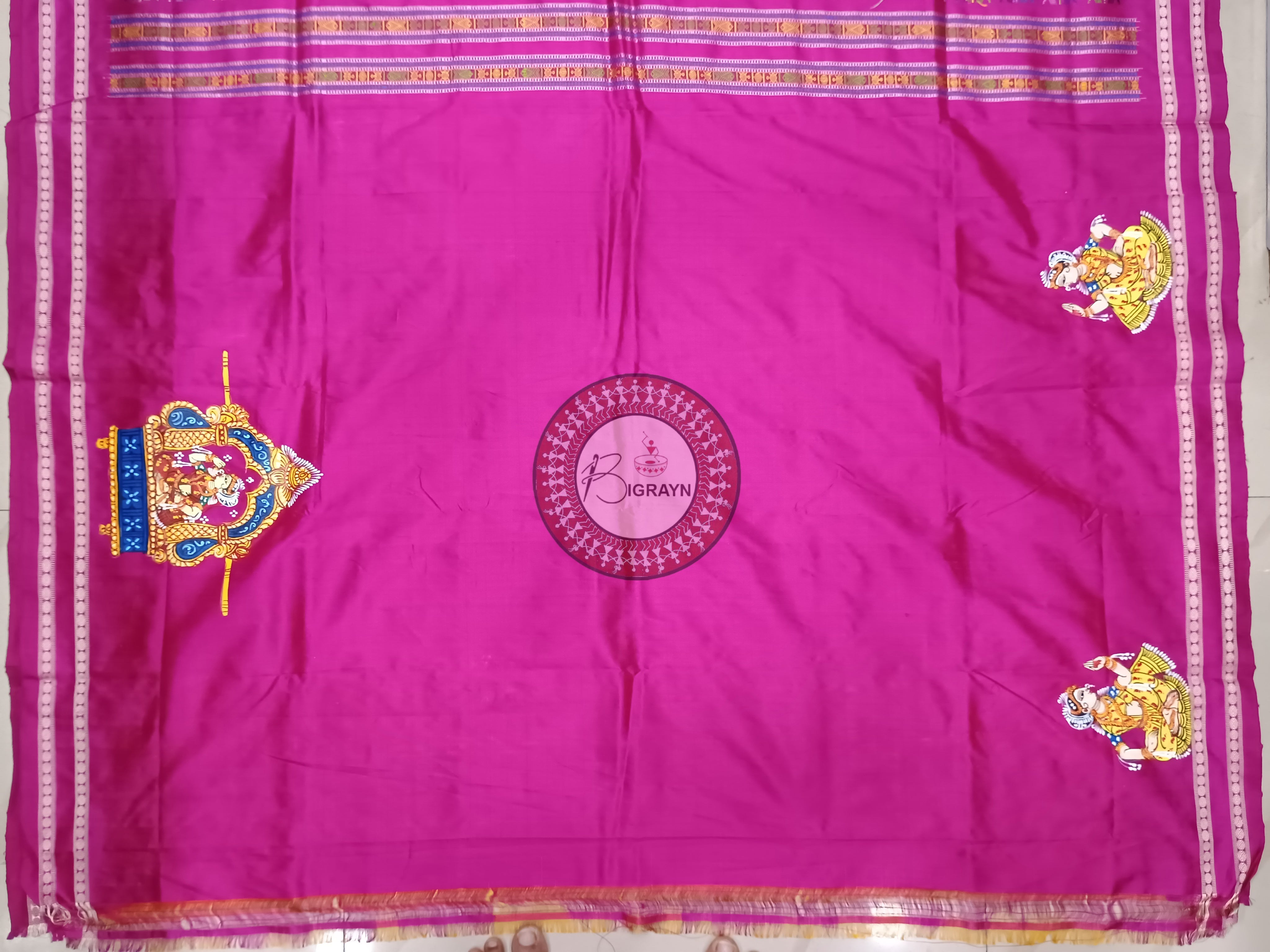 Yellow Magenta Marriage Dolabedi Theme Pattachitra Silk Saree