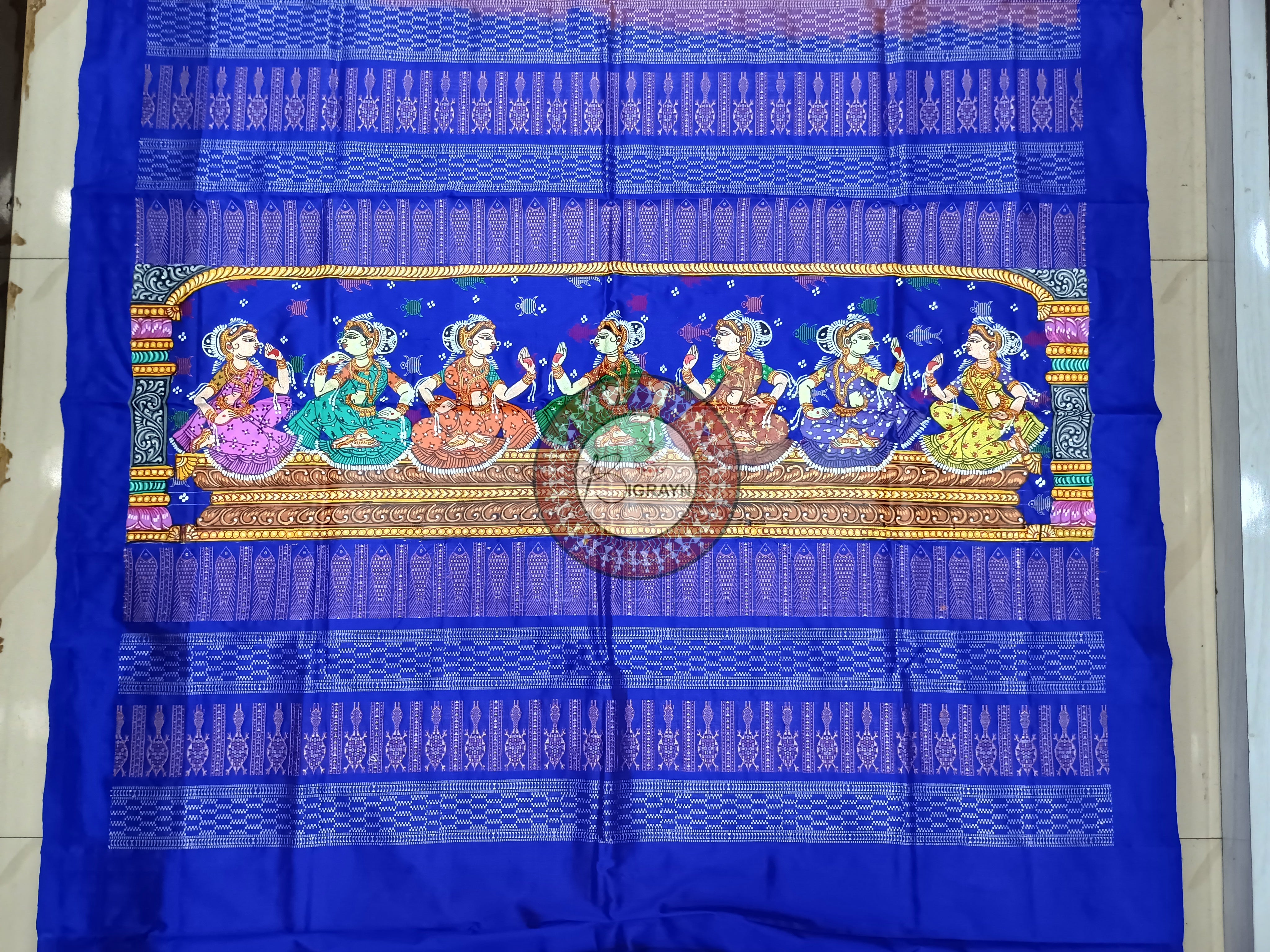 Orange Blue Mastya Kachhap With Dancer Pattachitra Silk Saree