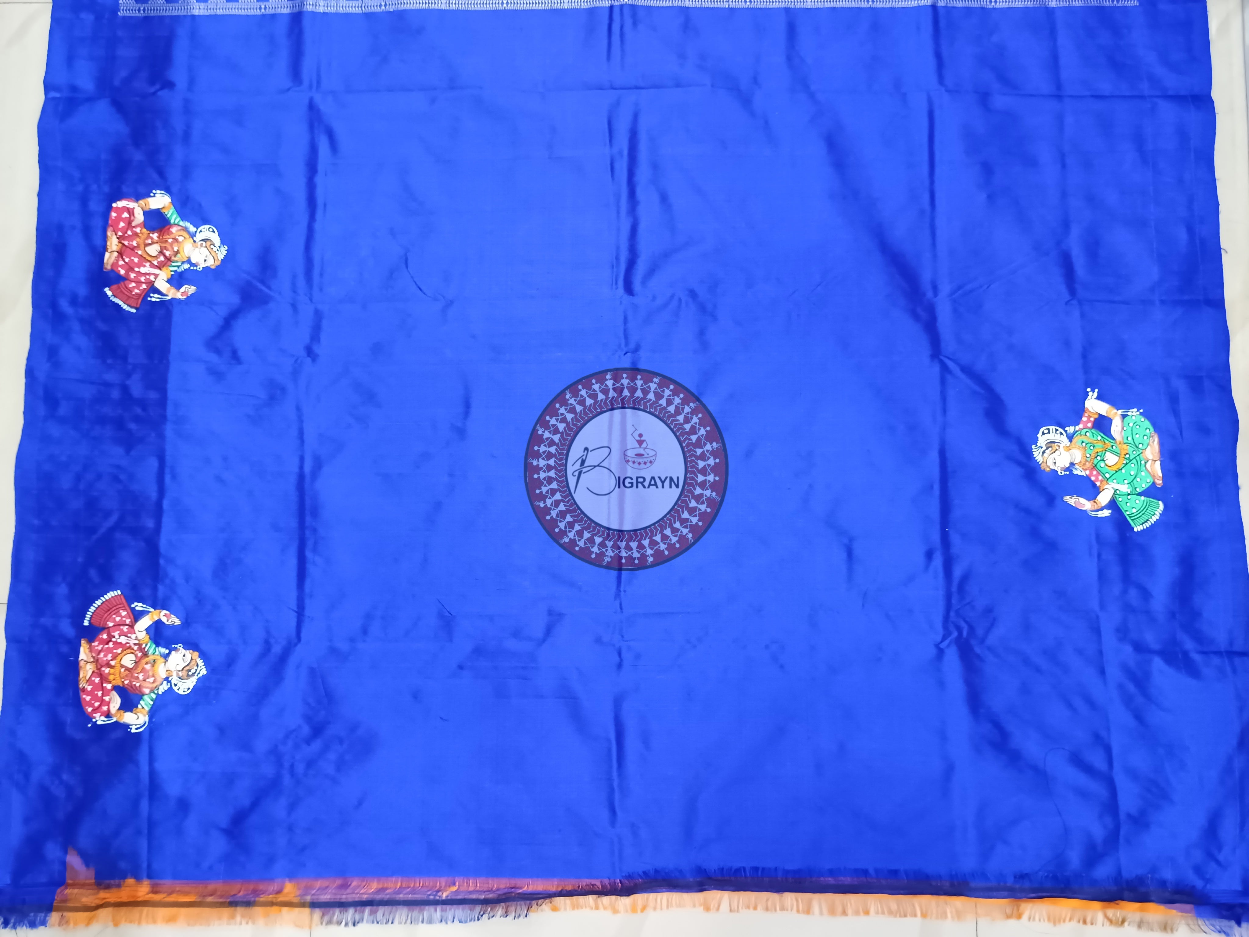 Orange Blue Mastya Kachhap With Dancer Pattachitra Silk Saree