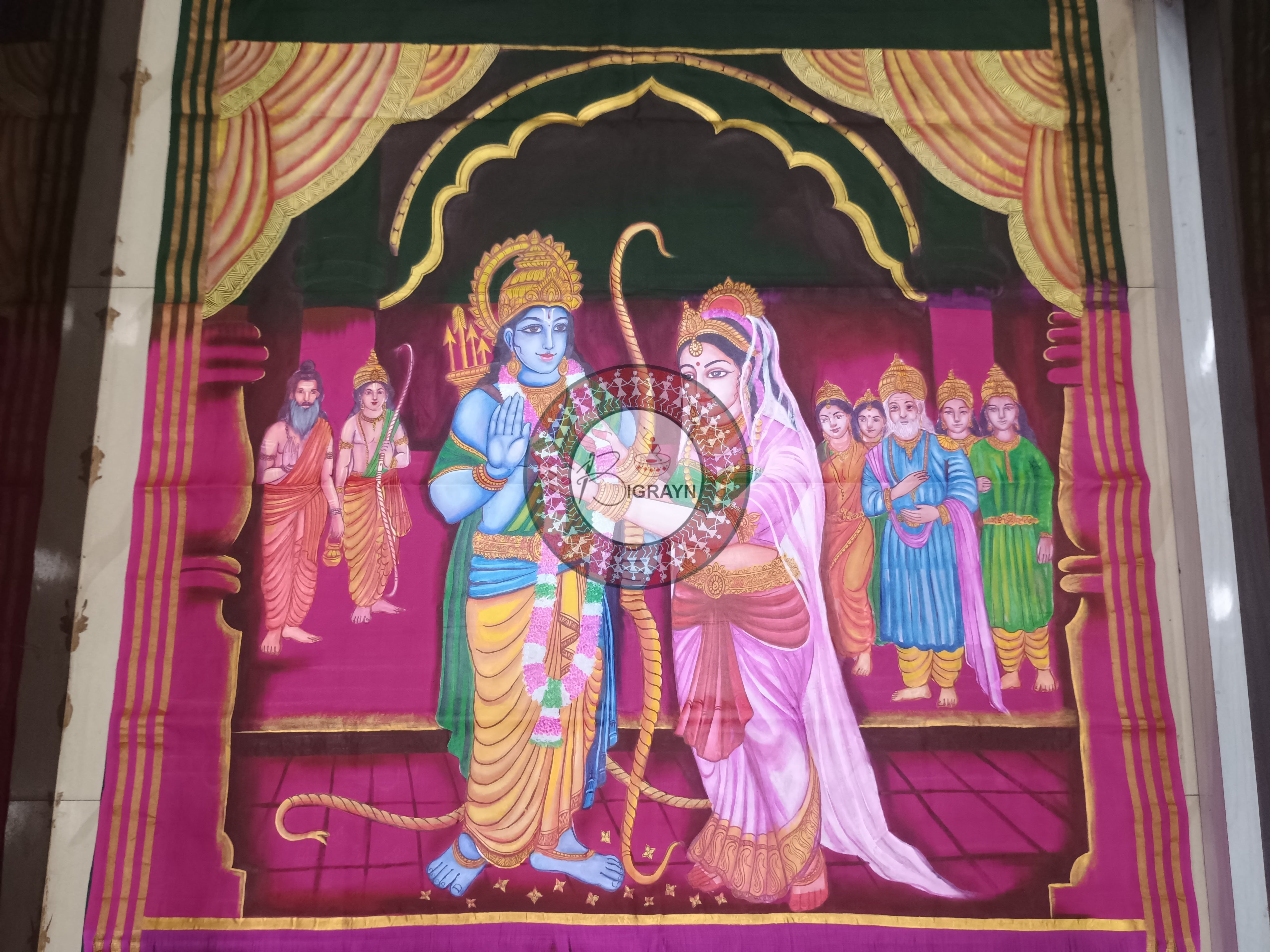 Green Ram Sita Vivah Pattachitra Kanjivaram Silk Saree
