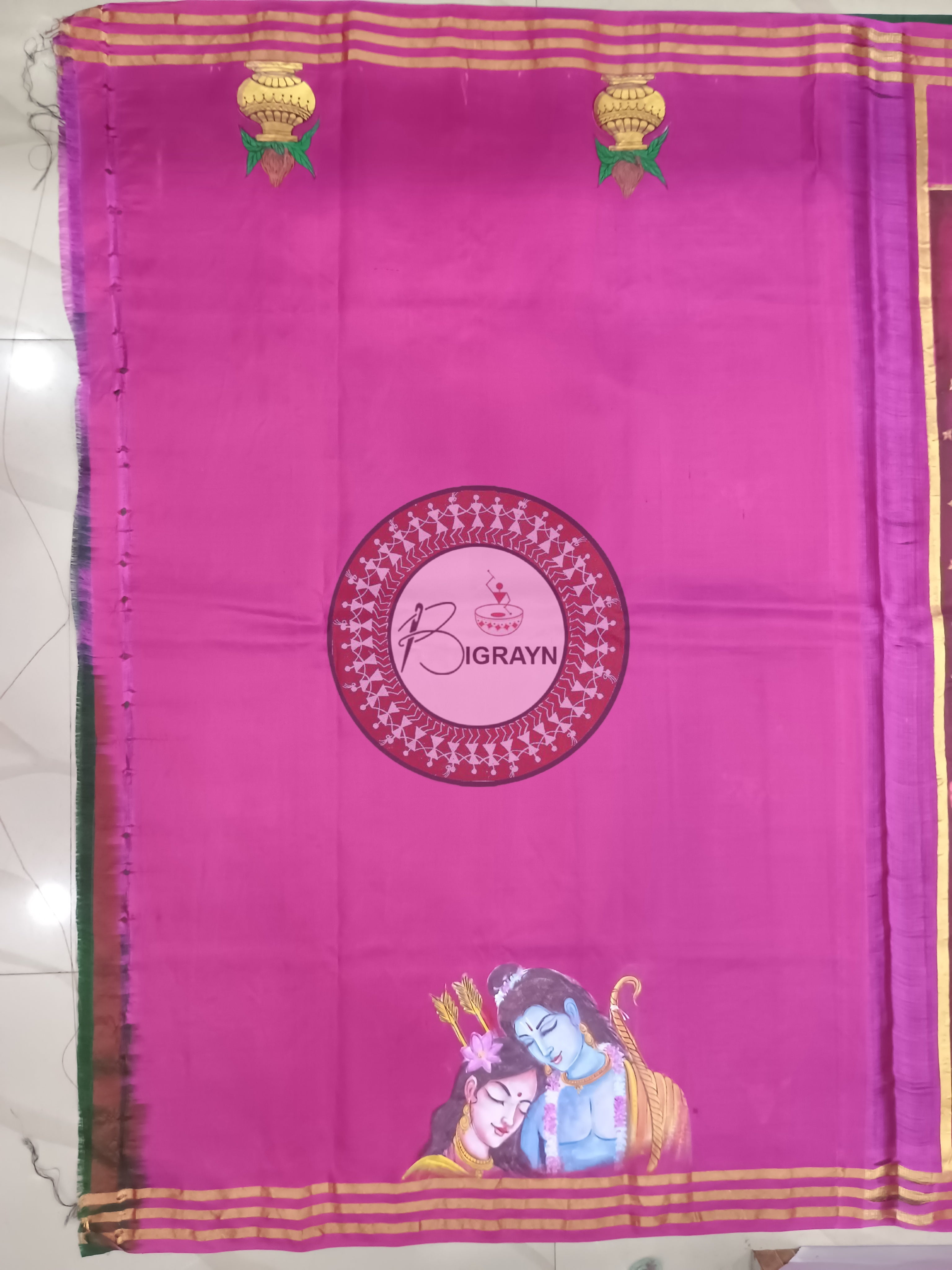 Green Ram Sita Vivah Pattachitra Kanjivaram Silk Saree