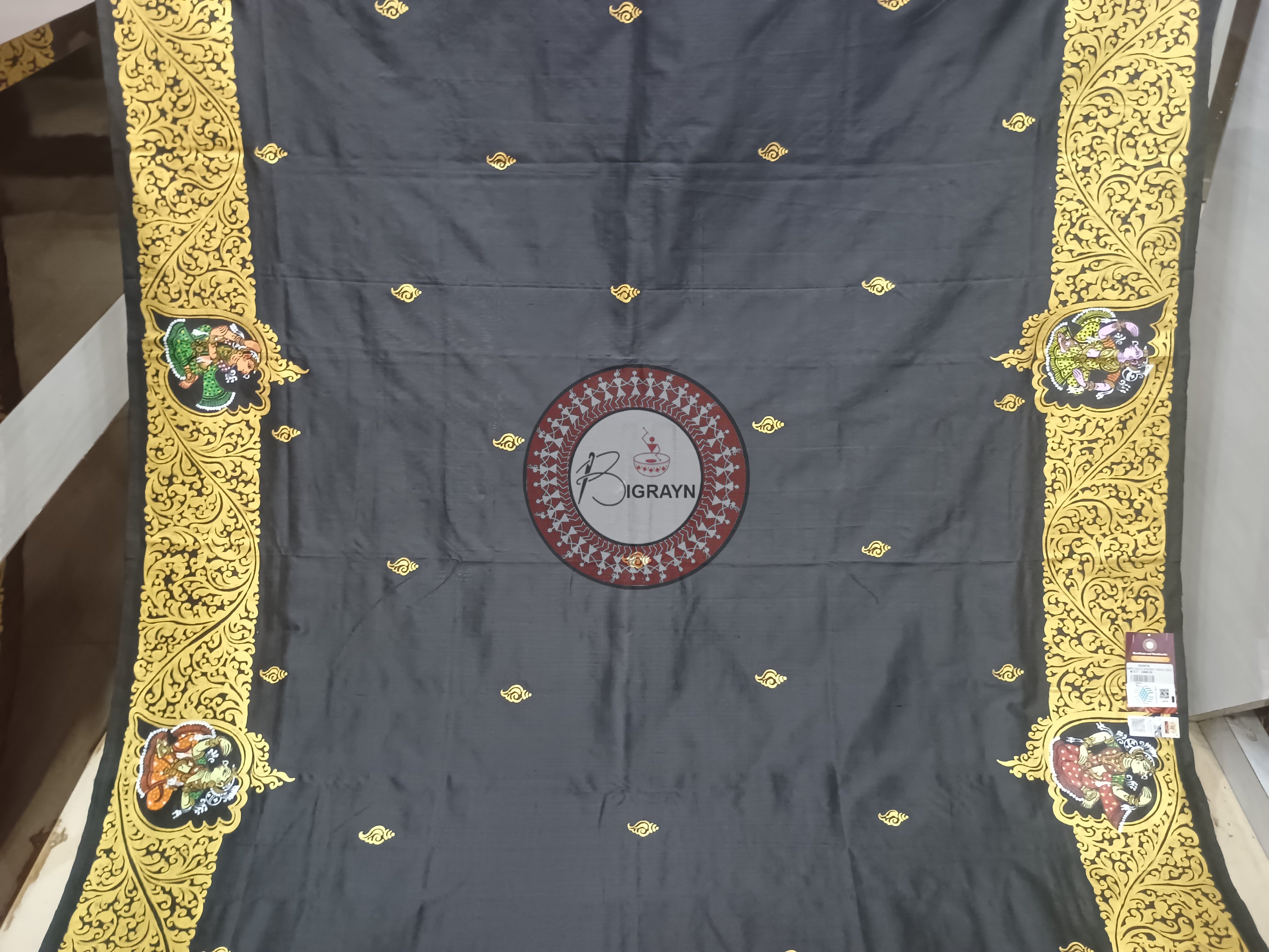 Black Kandarp Sankha Theme Pattachitra Sambalpuri Silk Saree