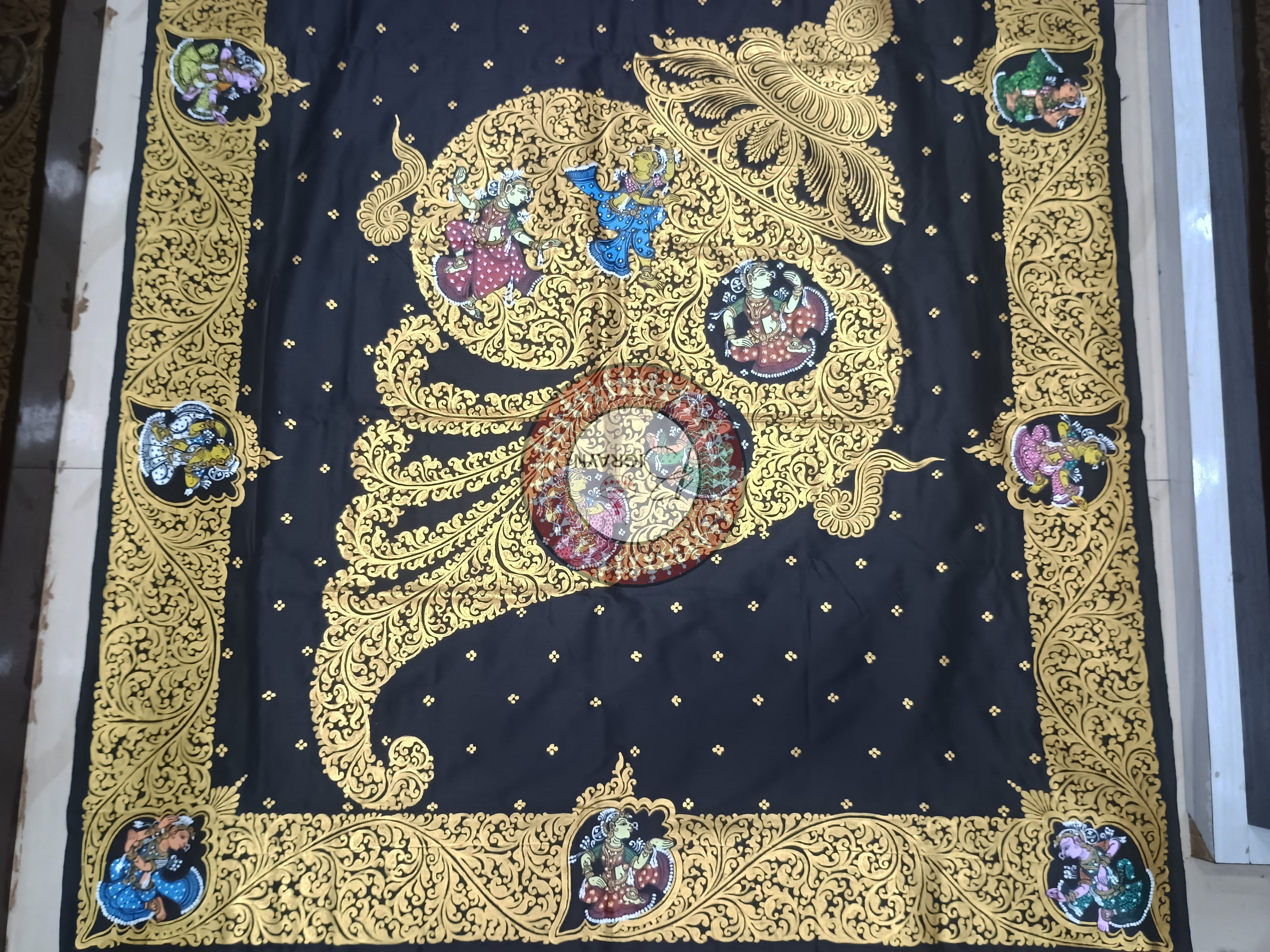 Black Kandarp Sankha Theme Pattachitra Sambalpuri Silk Saree