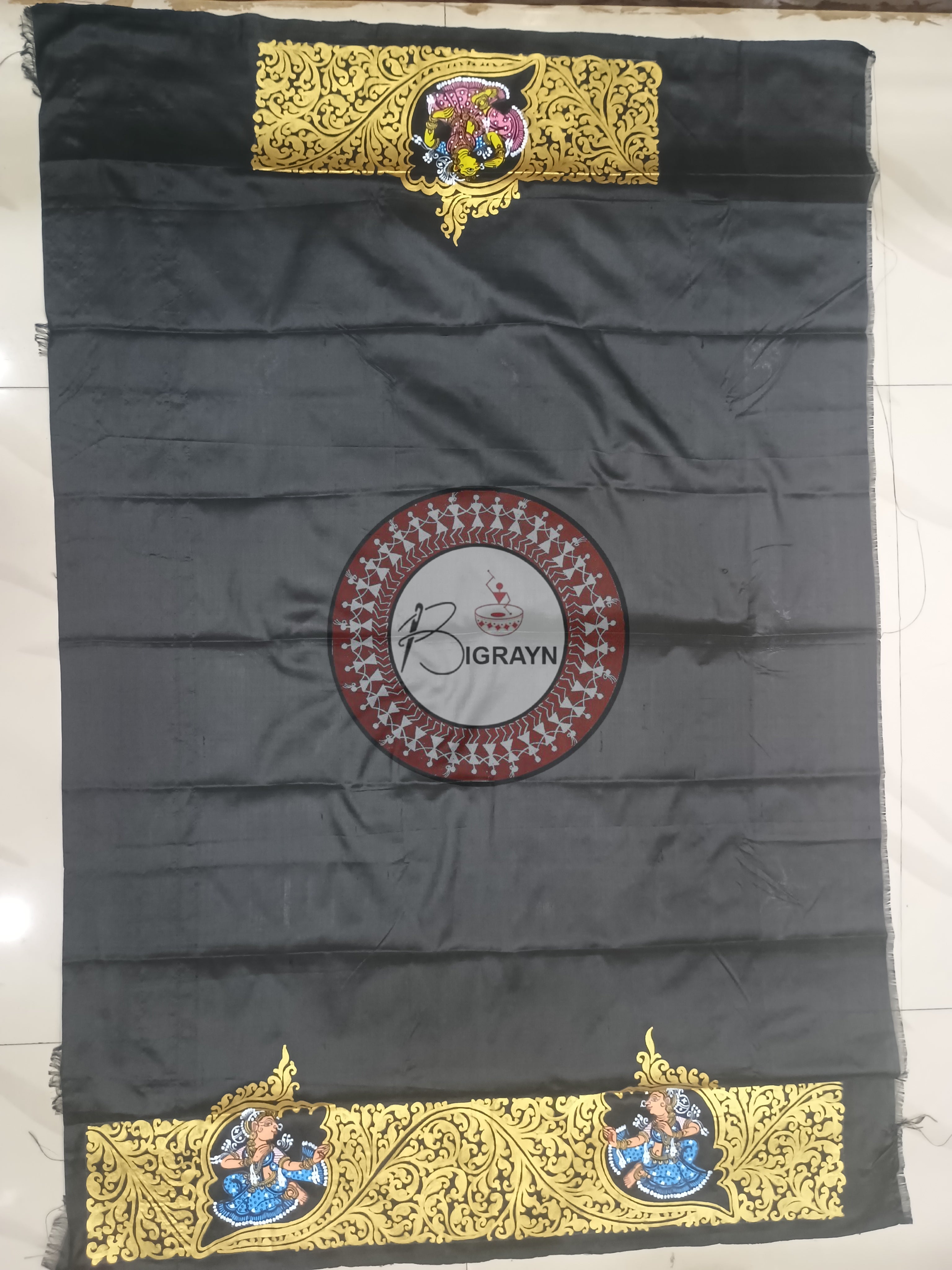 Black Kandarp Sankha Theme Pattachitra Sambalpuri Silk Saree