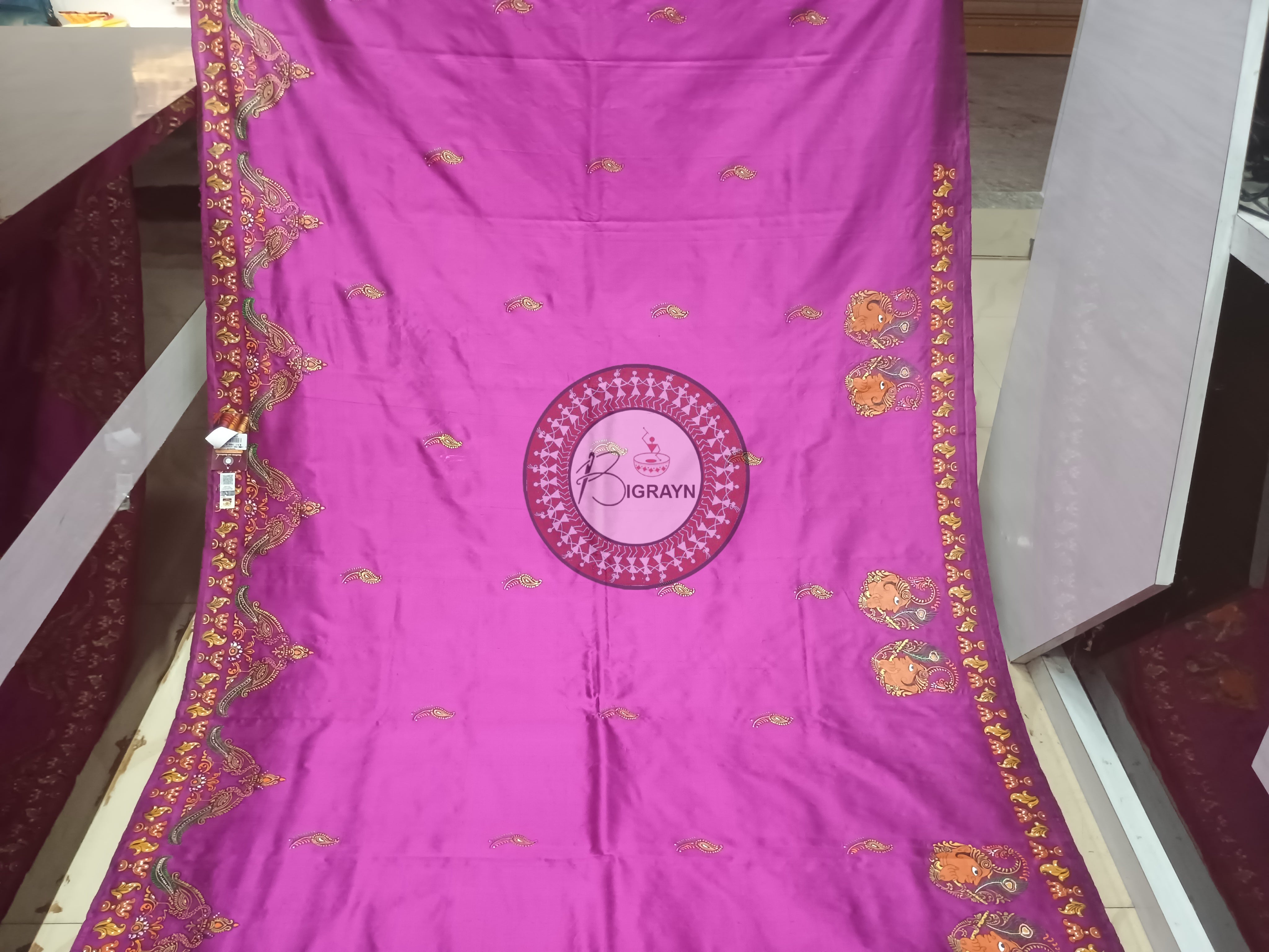 Purple Women Face Theme Pattachitra Sambalpuri Silk Saree