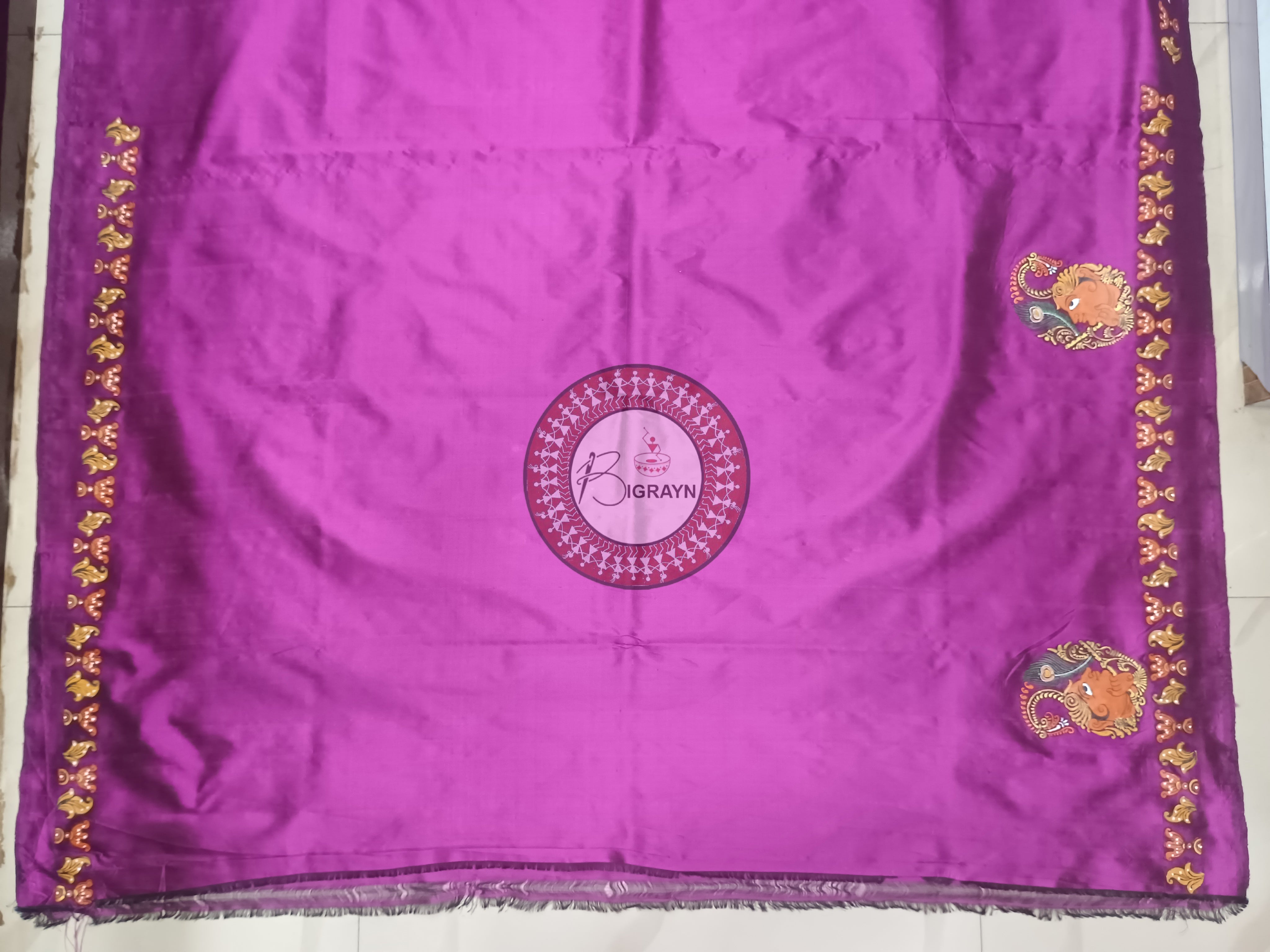 Purple Women Face Theme Pattachitra Sambalpuri Silk Saree