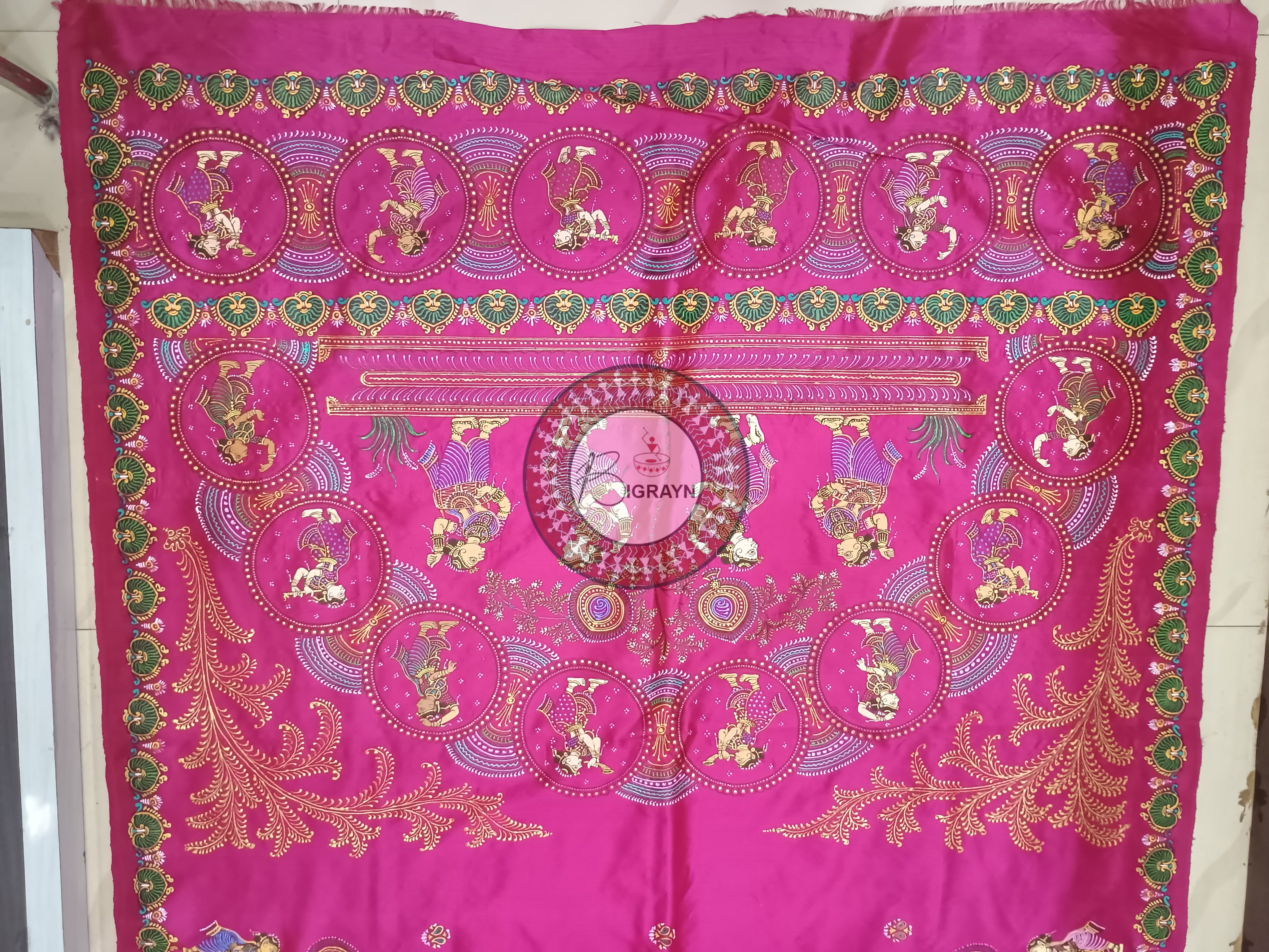 Magenta Round Dancer Theme Pattachitra Sambalpuri Silk Saree