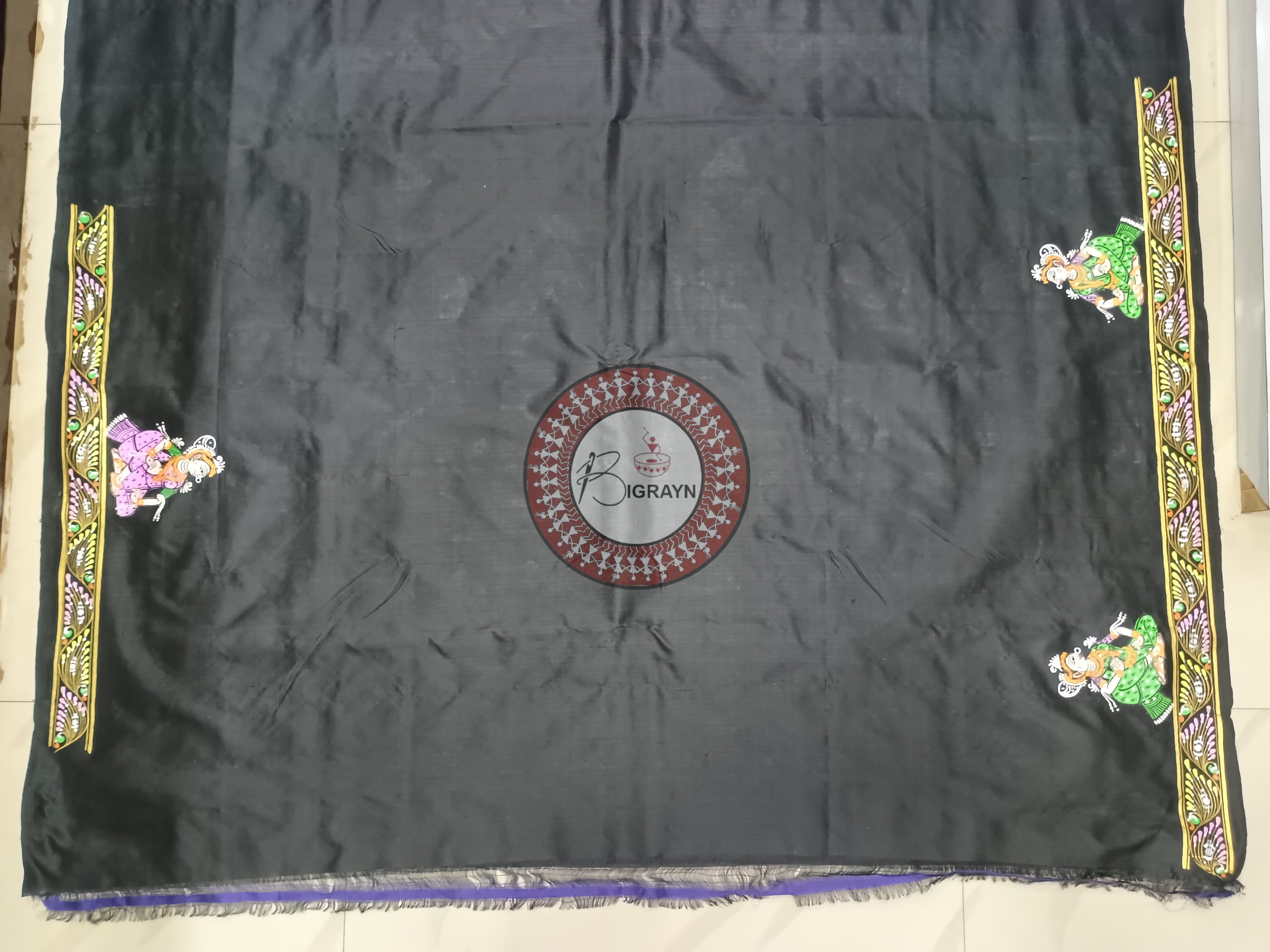 Black Rama Sita Vivah Theme Pattachitra Sambalpuri Silk Saree