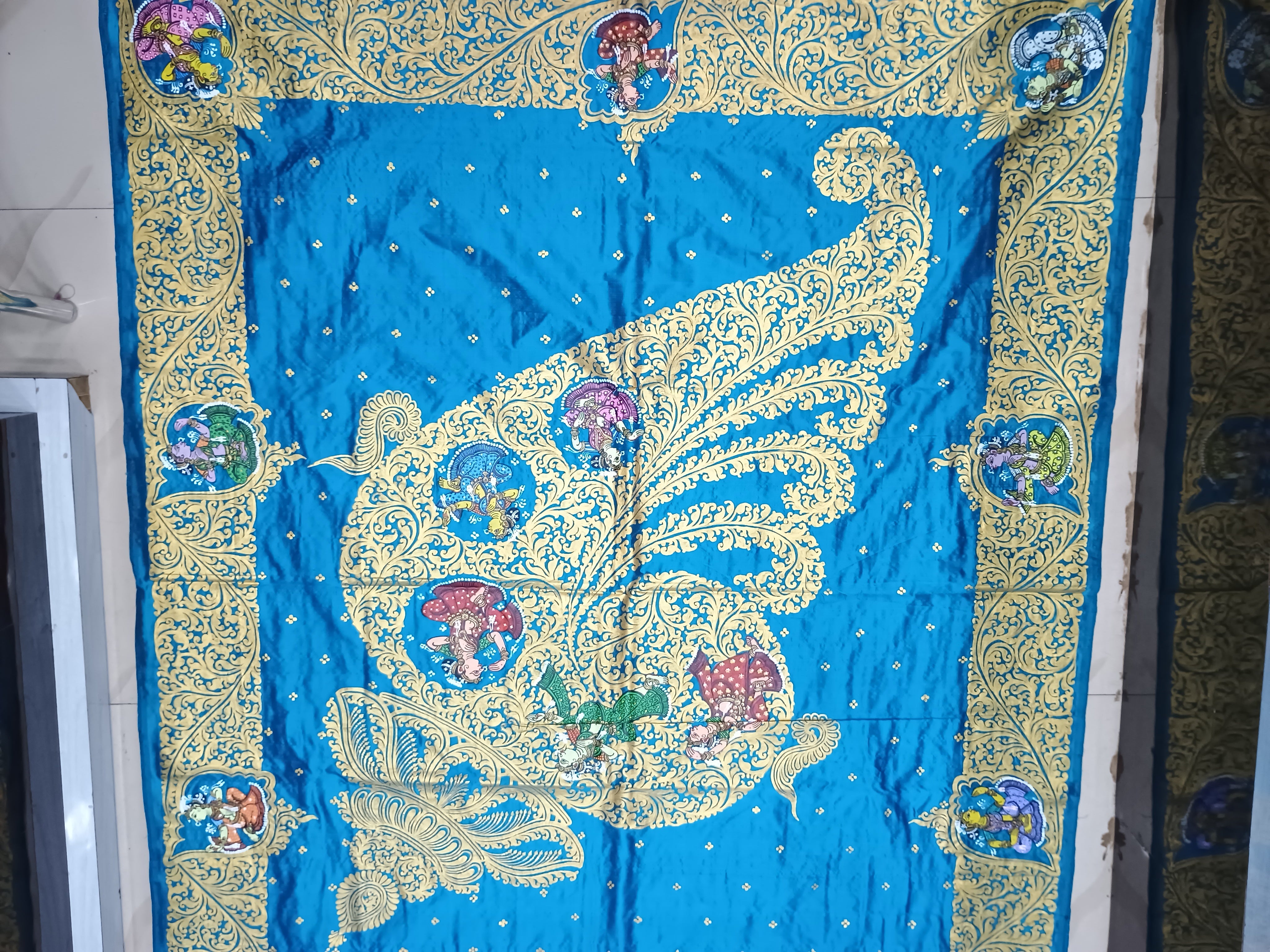 Teal Blue Kandarp Sankha Theme Pattachitra Sambalpuri Silk Saree