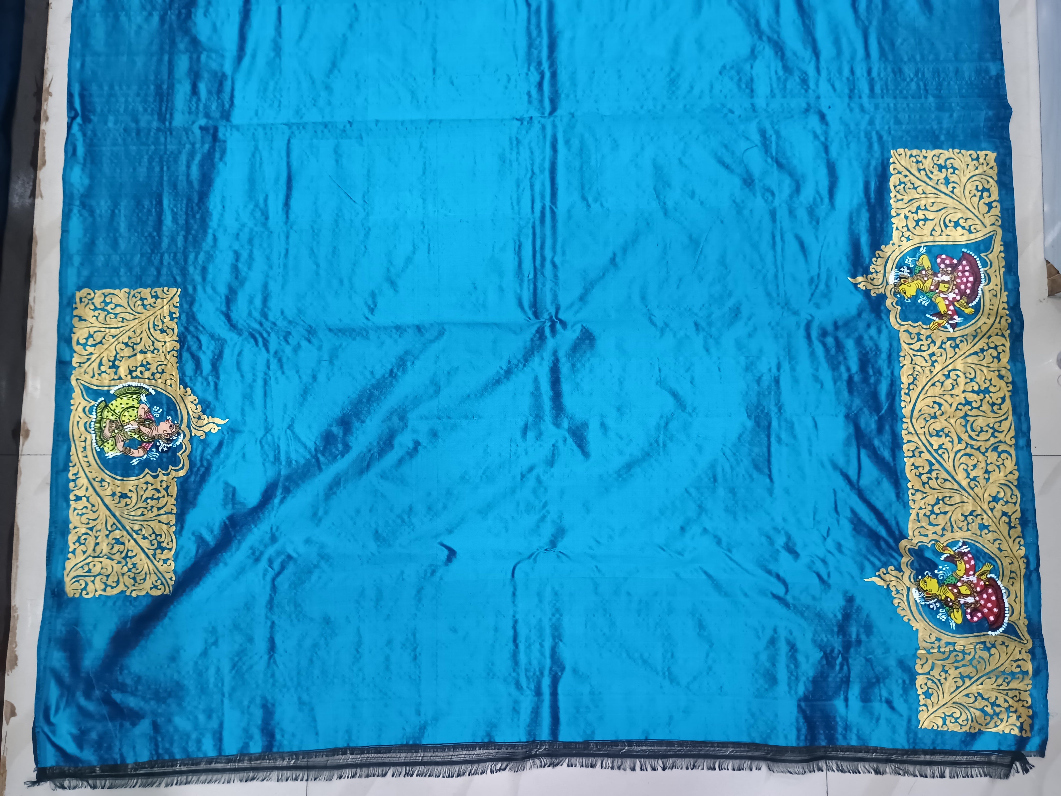 Teal Blue Kandarp Sankha Theme Pattachitra Sambalpuri Silk Saree