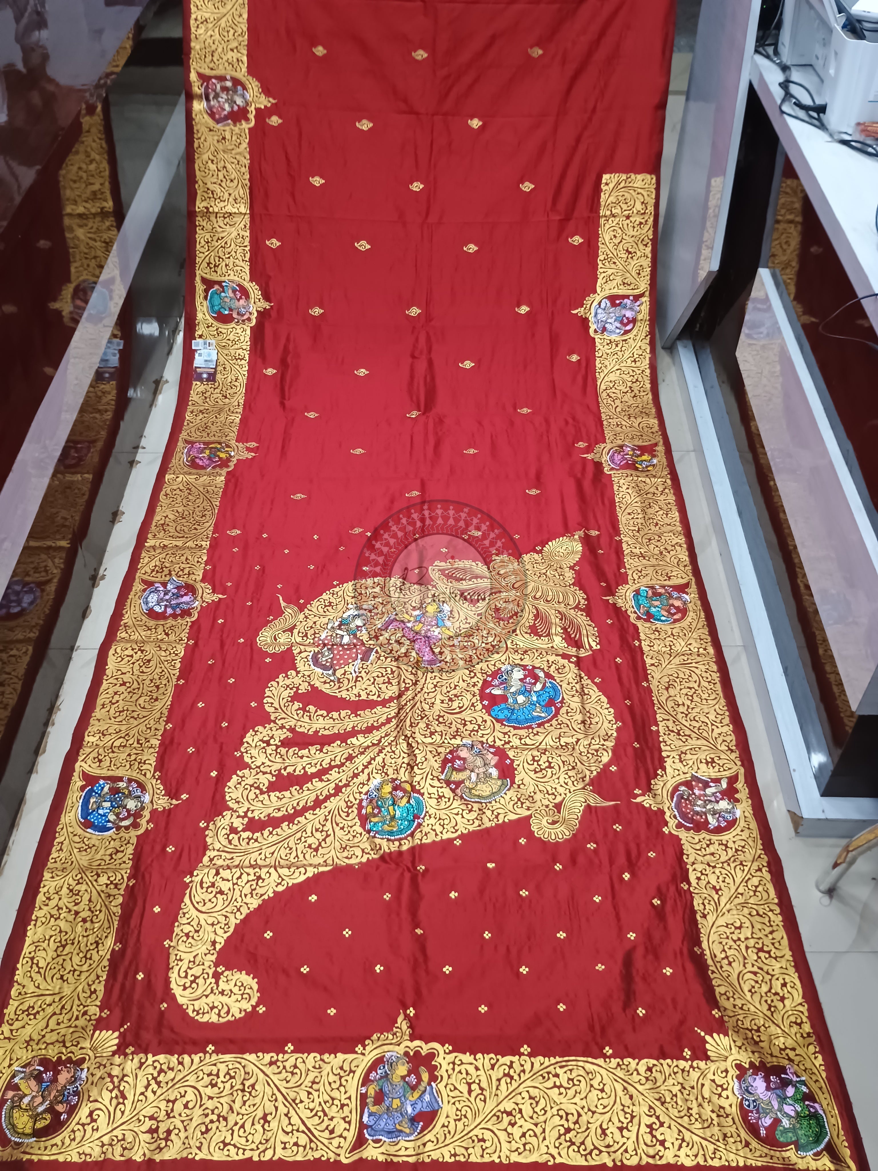 Red Kandarp Sankha Theme Pattachitra Sambalpuri Silk Saree
