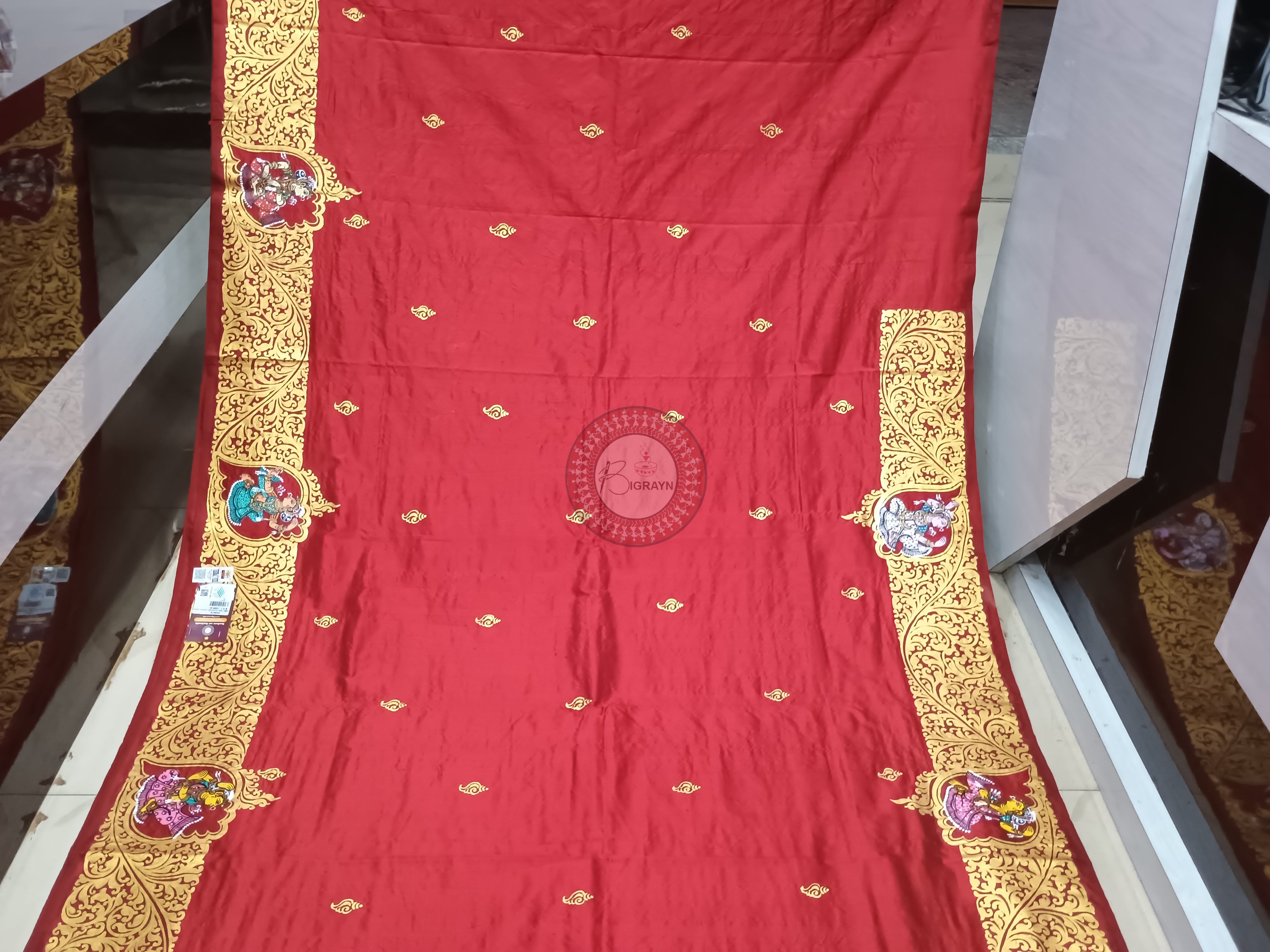 Red Kandarp Sankha Theme Pattachitra Sambalpuri Silk Saree