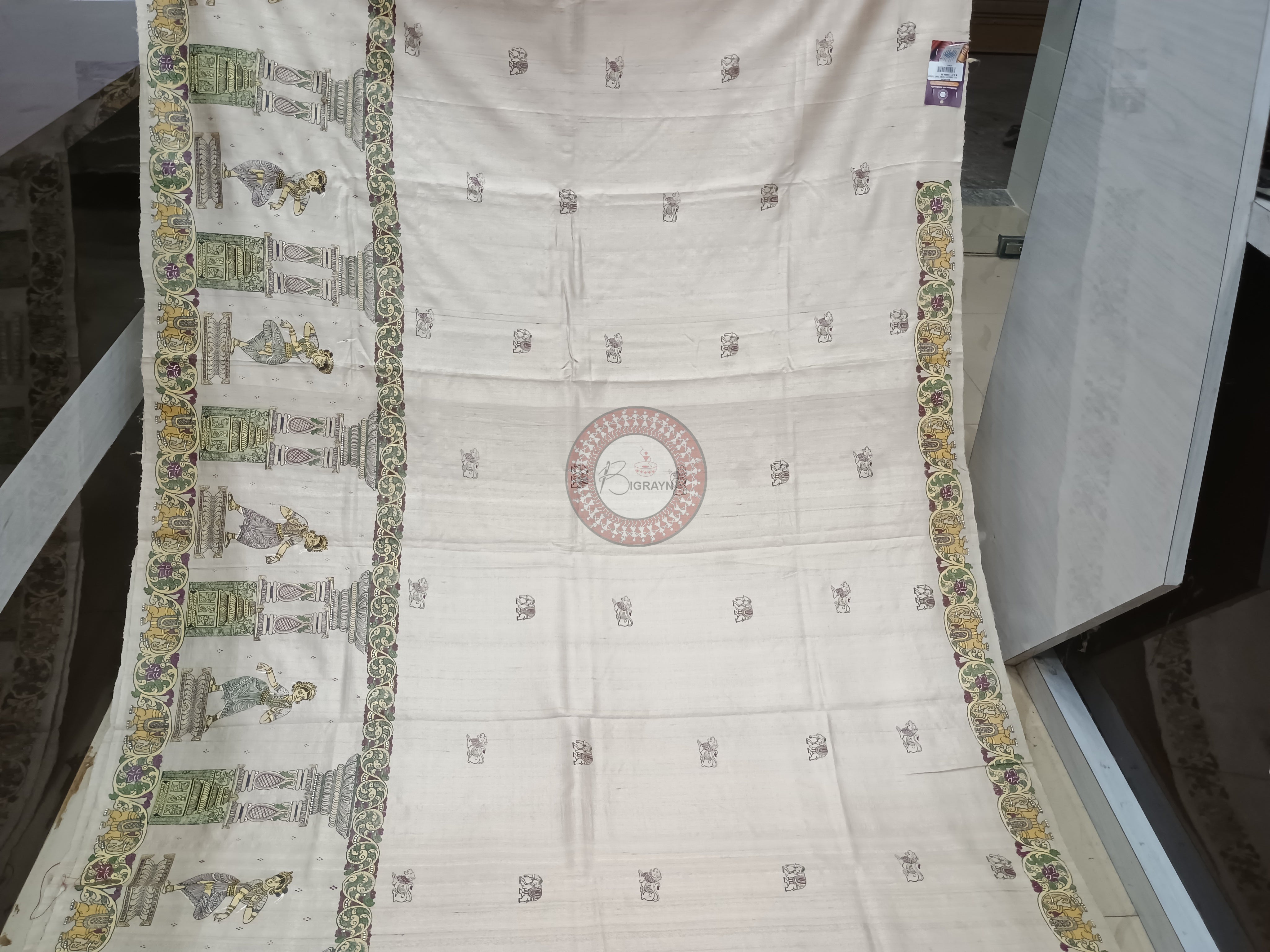 Natural Tusser Dancer Theme Pattachitra Tussar Silk Saree