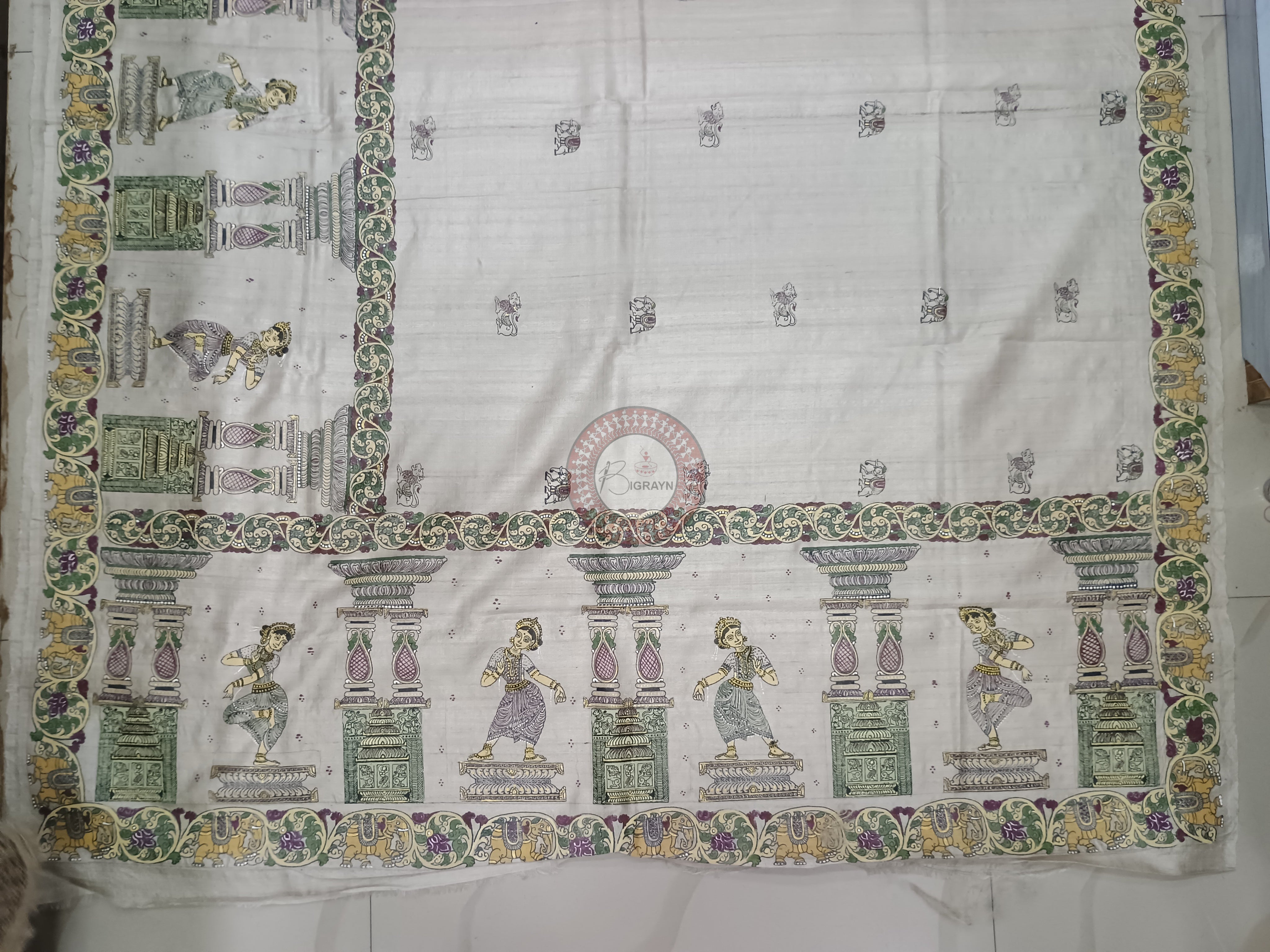 Natural Tusser Dancer Theme Pattachitra Tussar Silk Saree