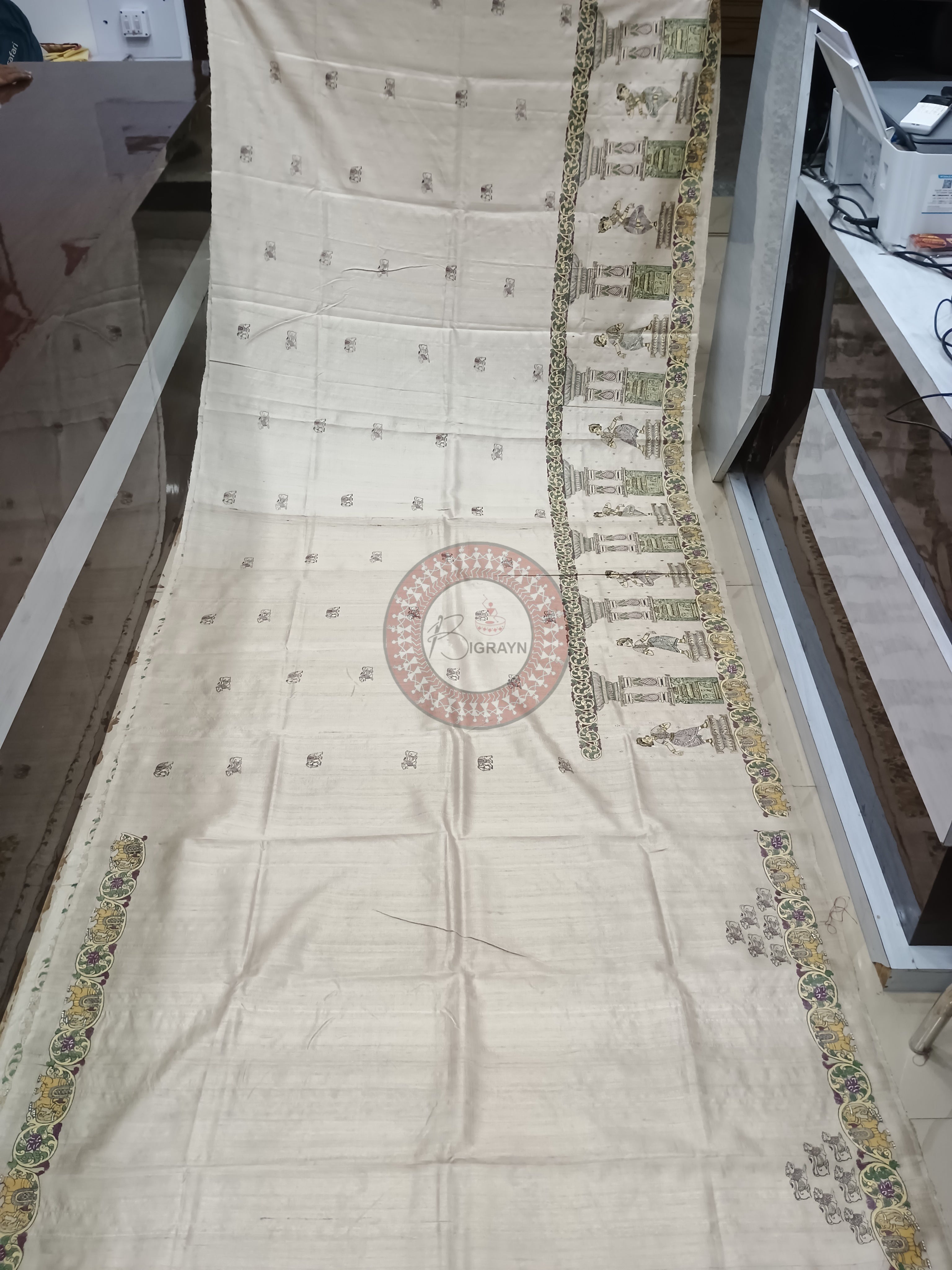 Natural Tusser Dancer Theme Pattachitra Tussar Silk Saree