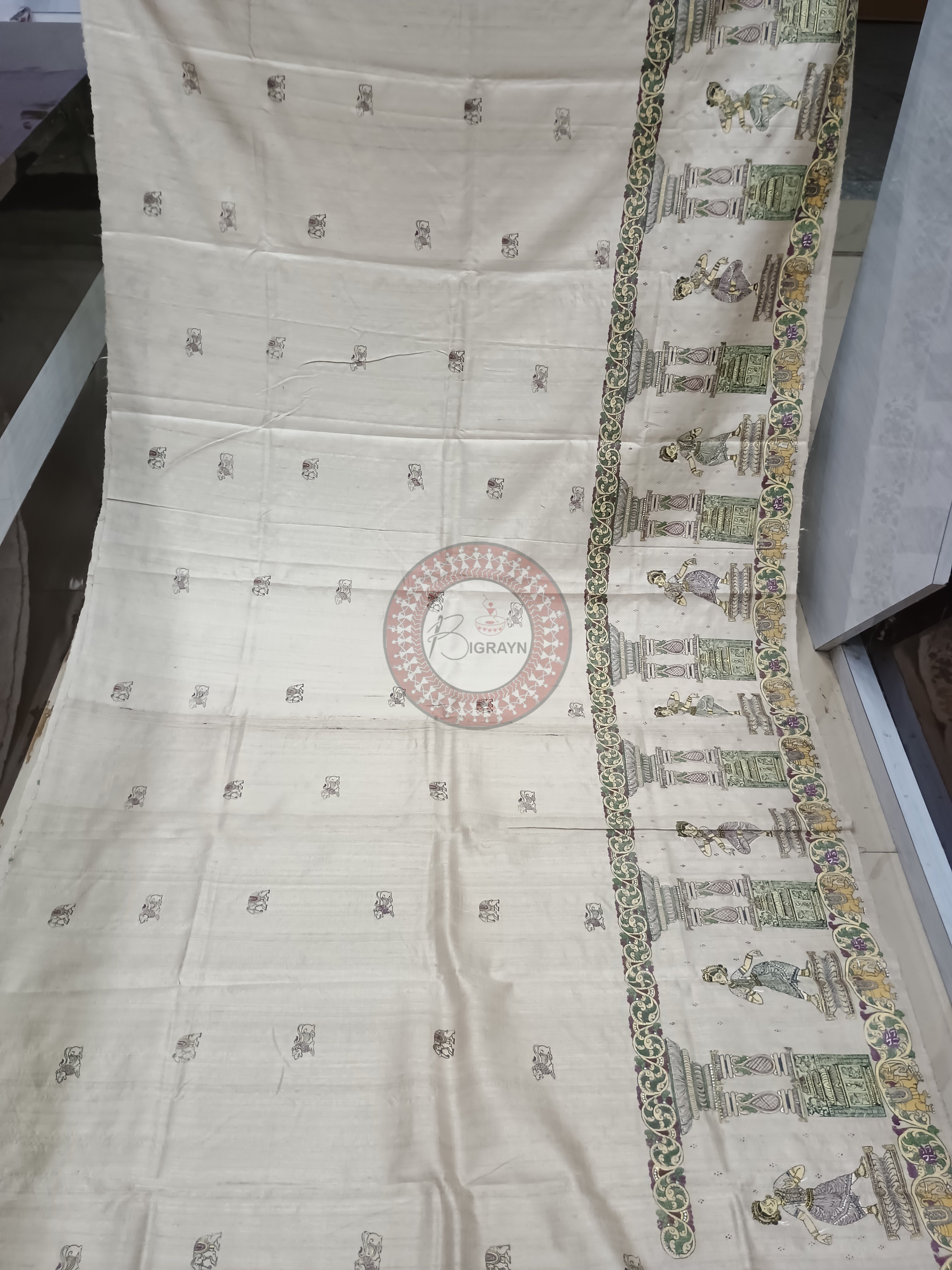 Natural Tusser Dancer Theme Pattachitra Tussar Silk Saree