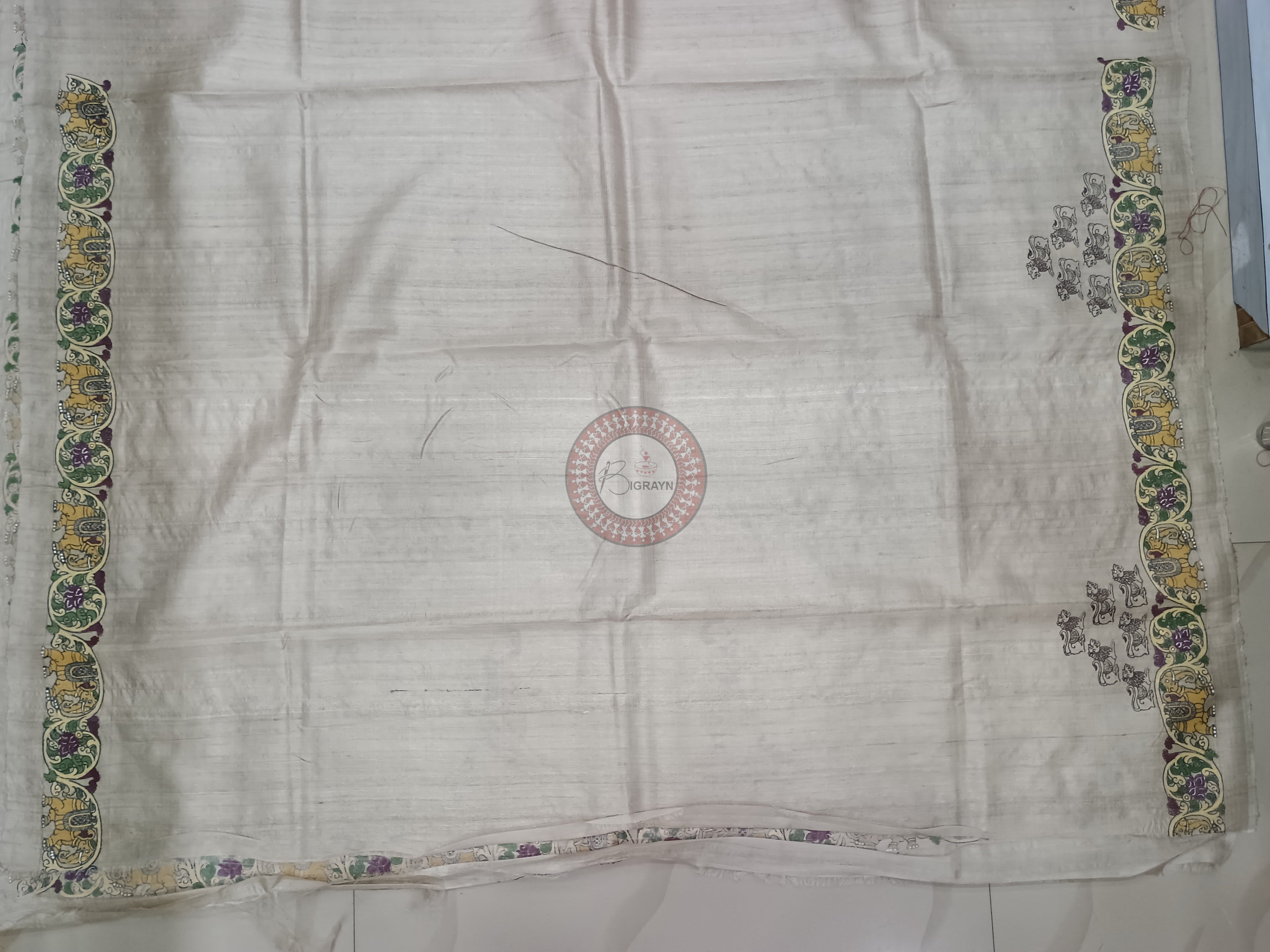 Natural Tusser Dancer Theme Pattachitra Tussar Silk Saree