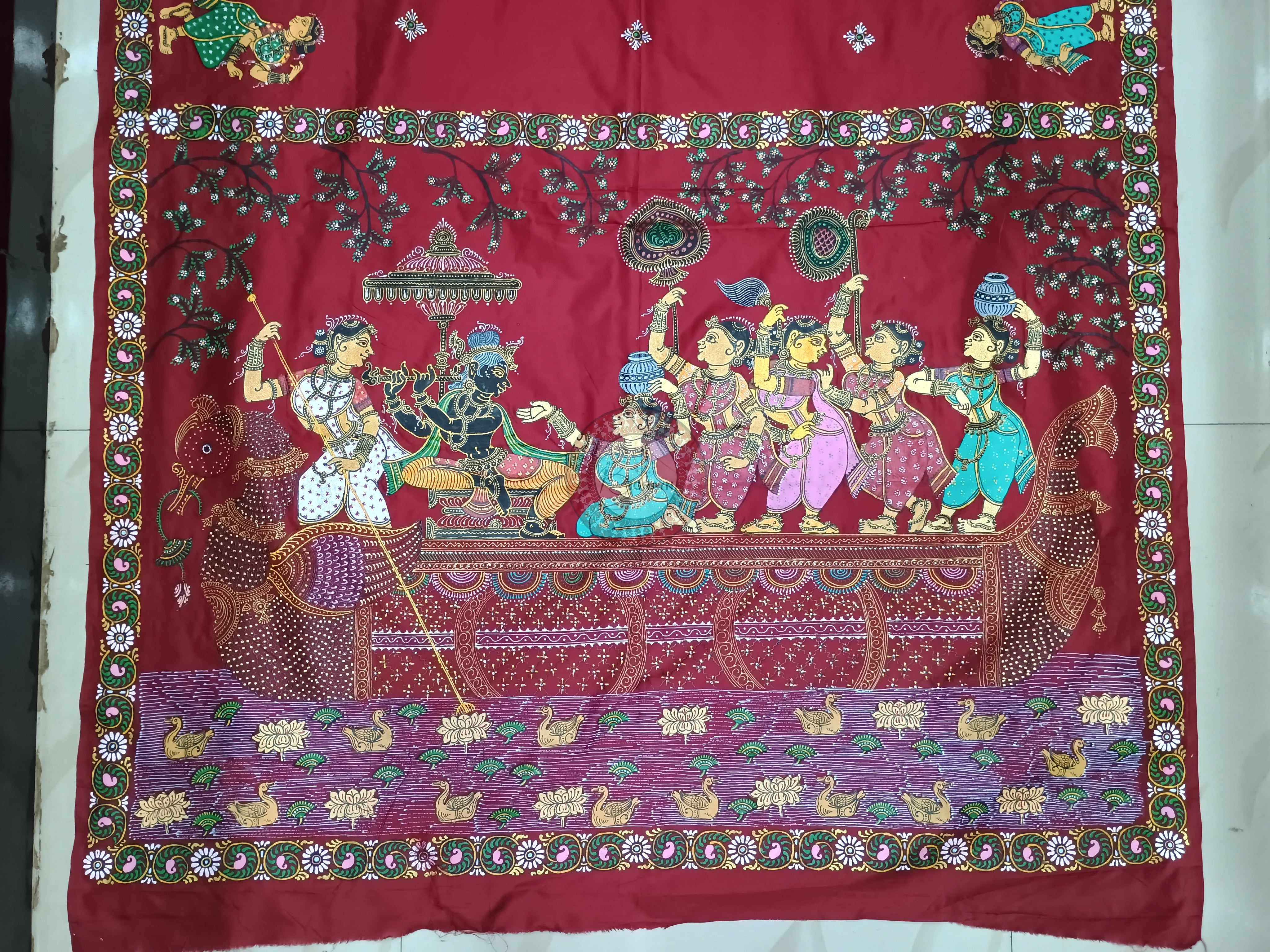Maroon Nabakeli Boita Pattachitra Pure Silk saree