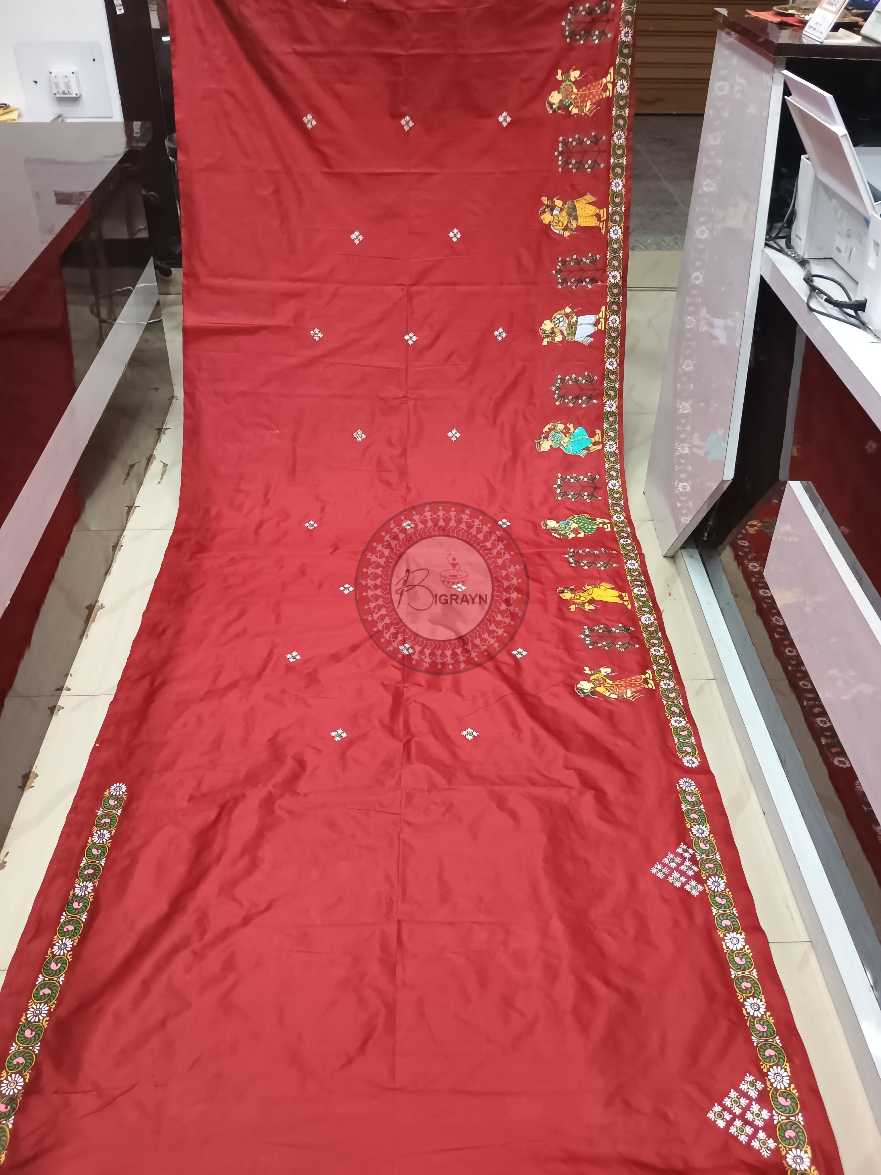 Maroon Nabakeli Boita Pattachitra Pure Silk saree