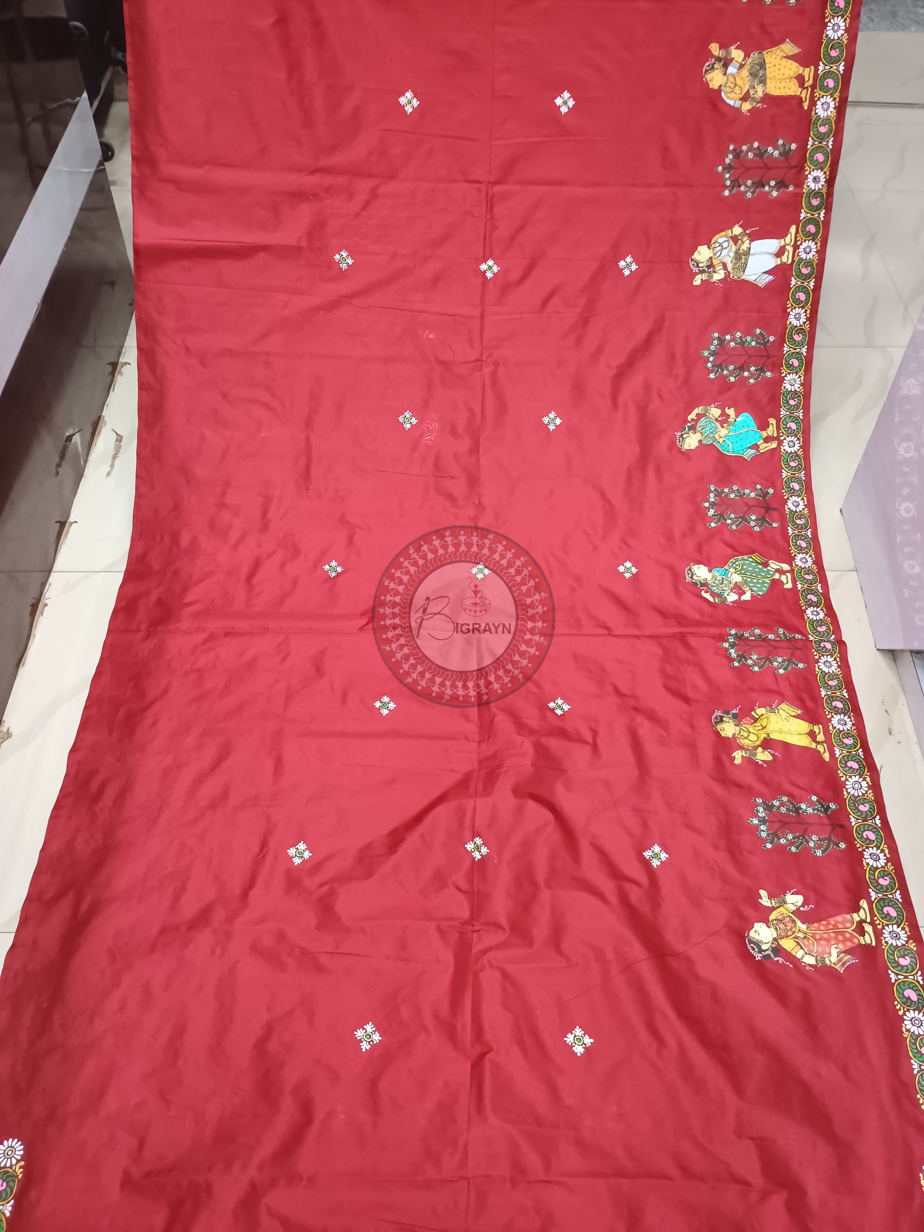 Maroon Nabakeli Boita Pattachitra Pure Silk saree