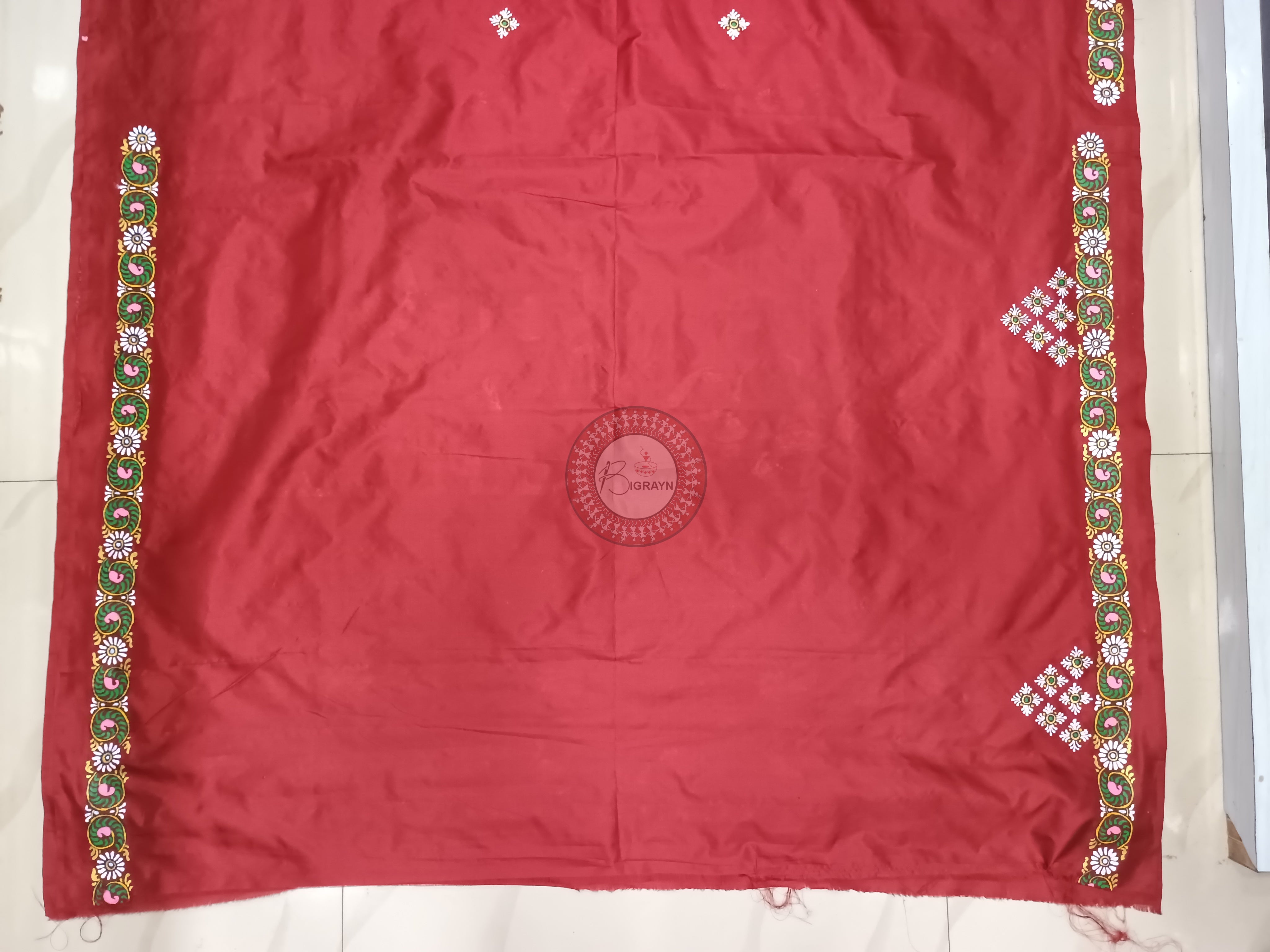 Maroon Nabakeli Boita Pattachitra Pure Silk saree