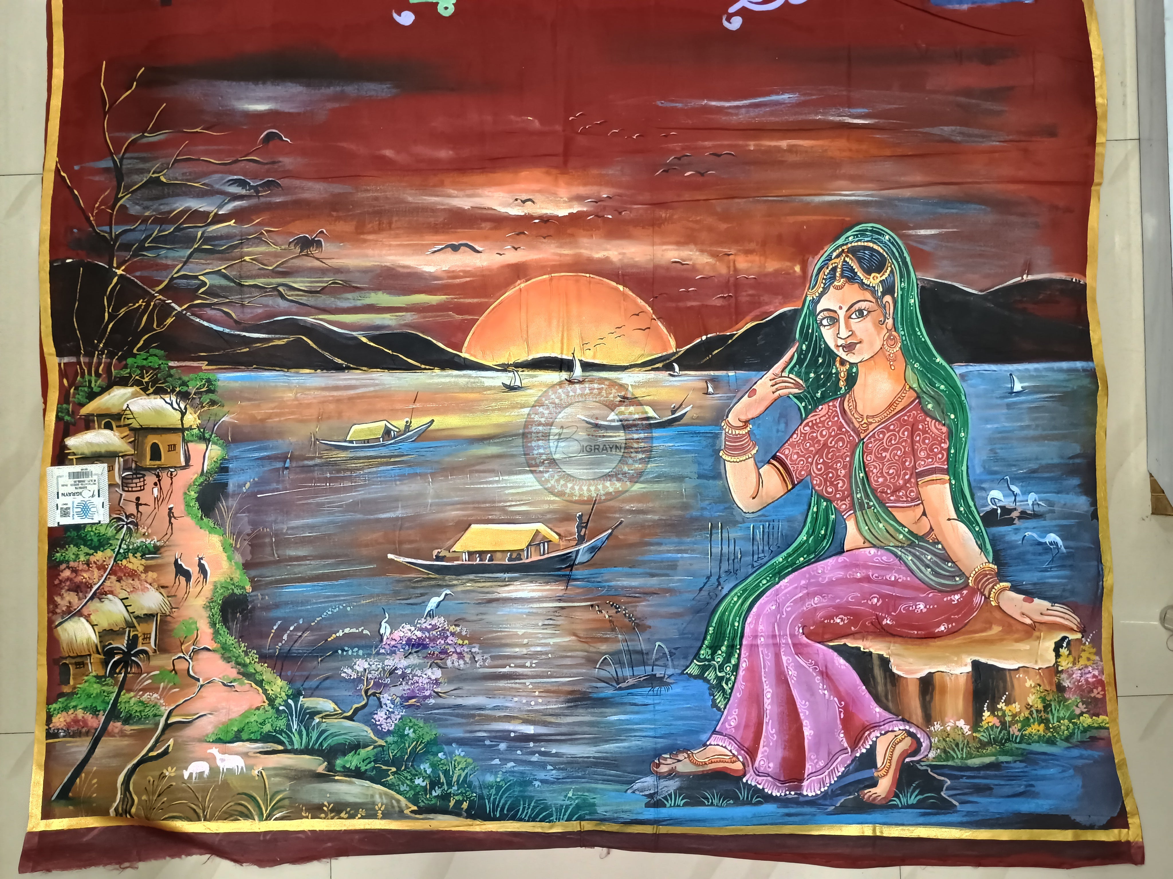 Maroon Chilika Theme Pattachitra Pure Silk saree