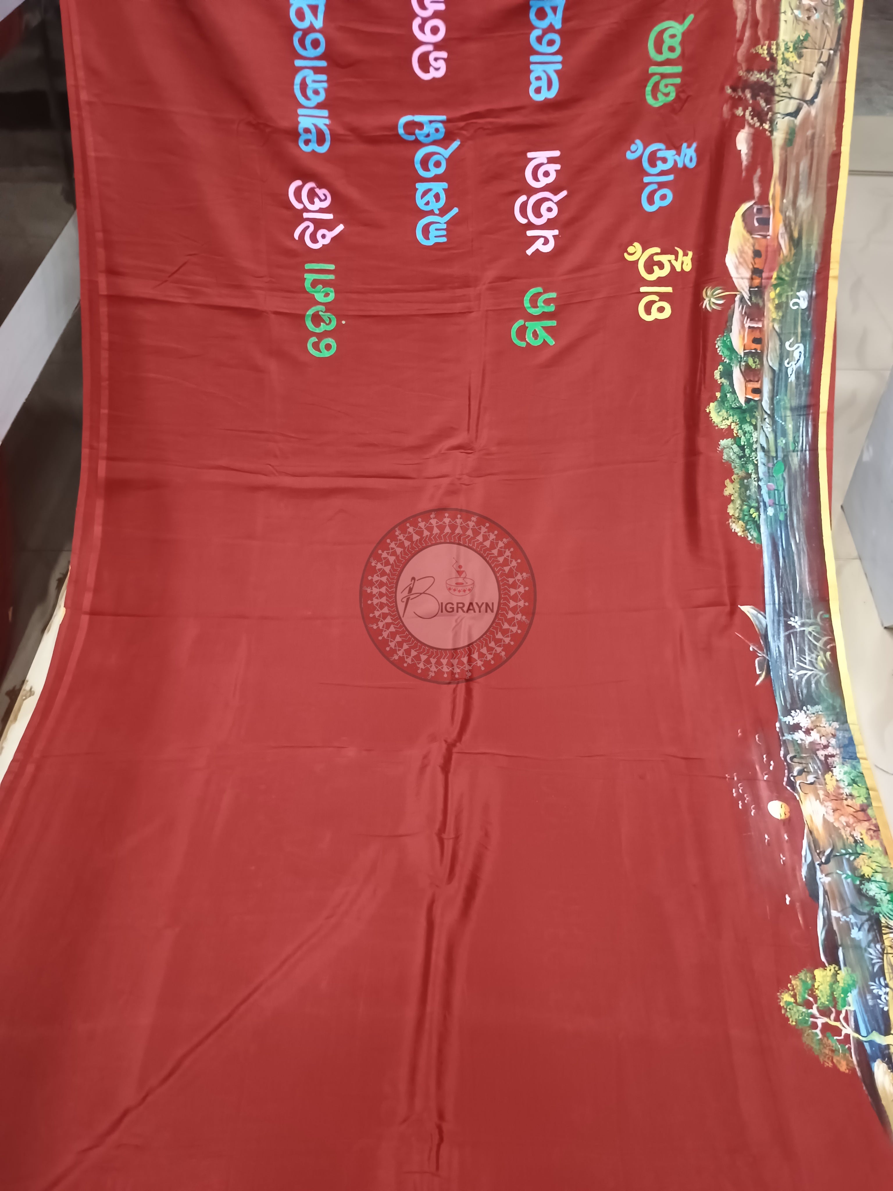 Maroon Chilika Theme Pattachitra Pure Silk saree
