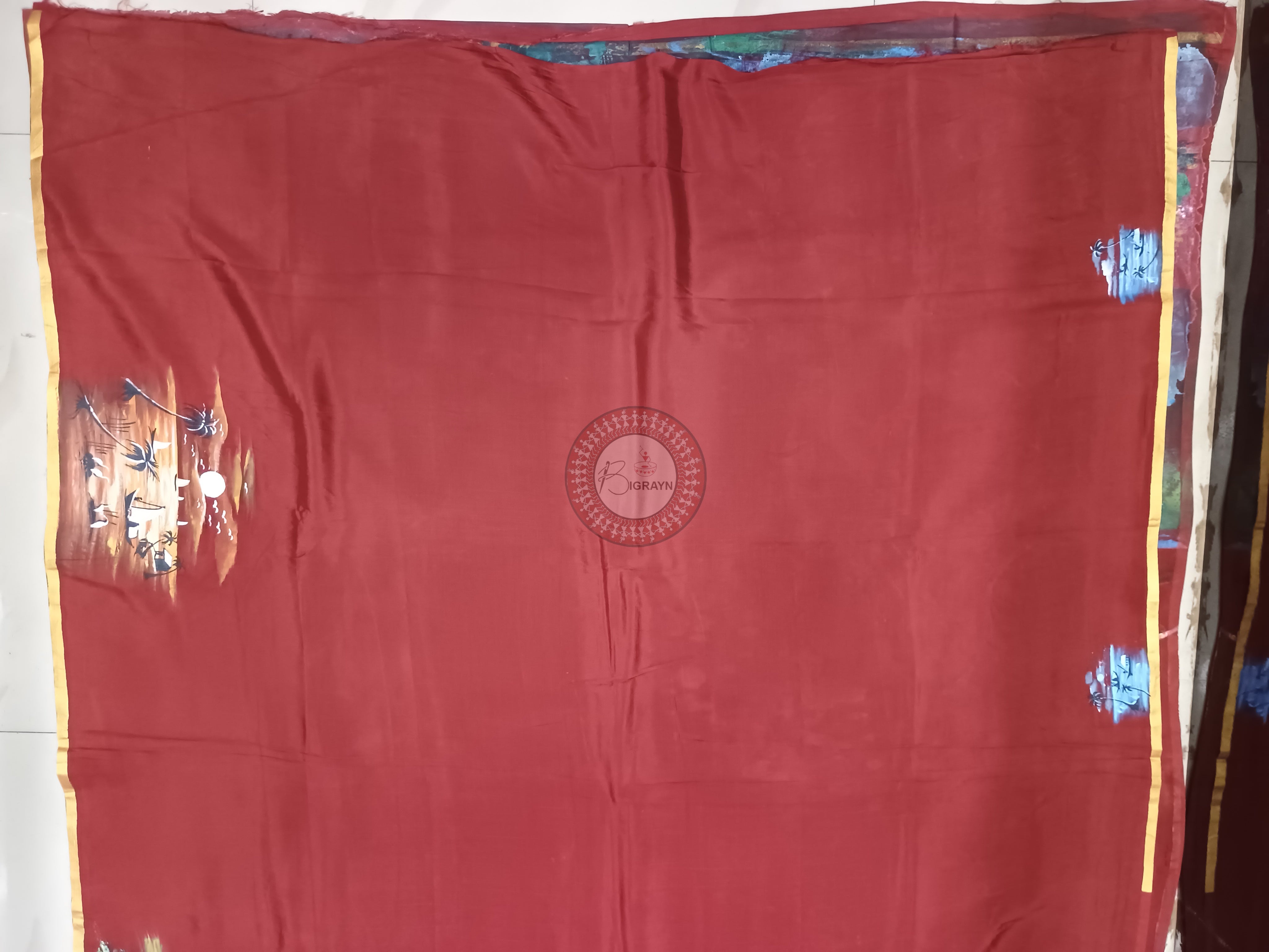 Maroon Chilika Theme Pattachitra Pure Silk saree