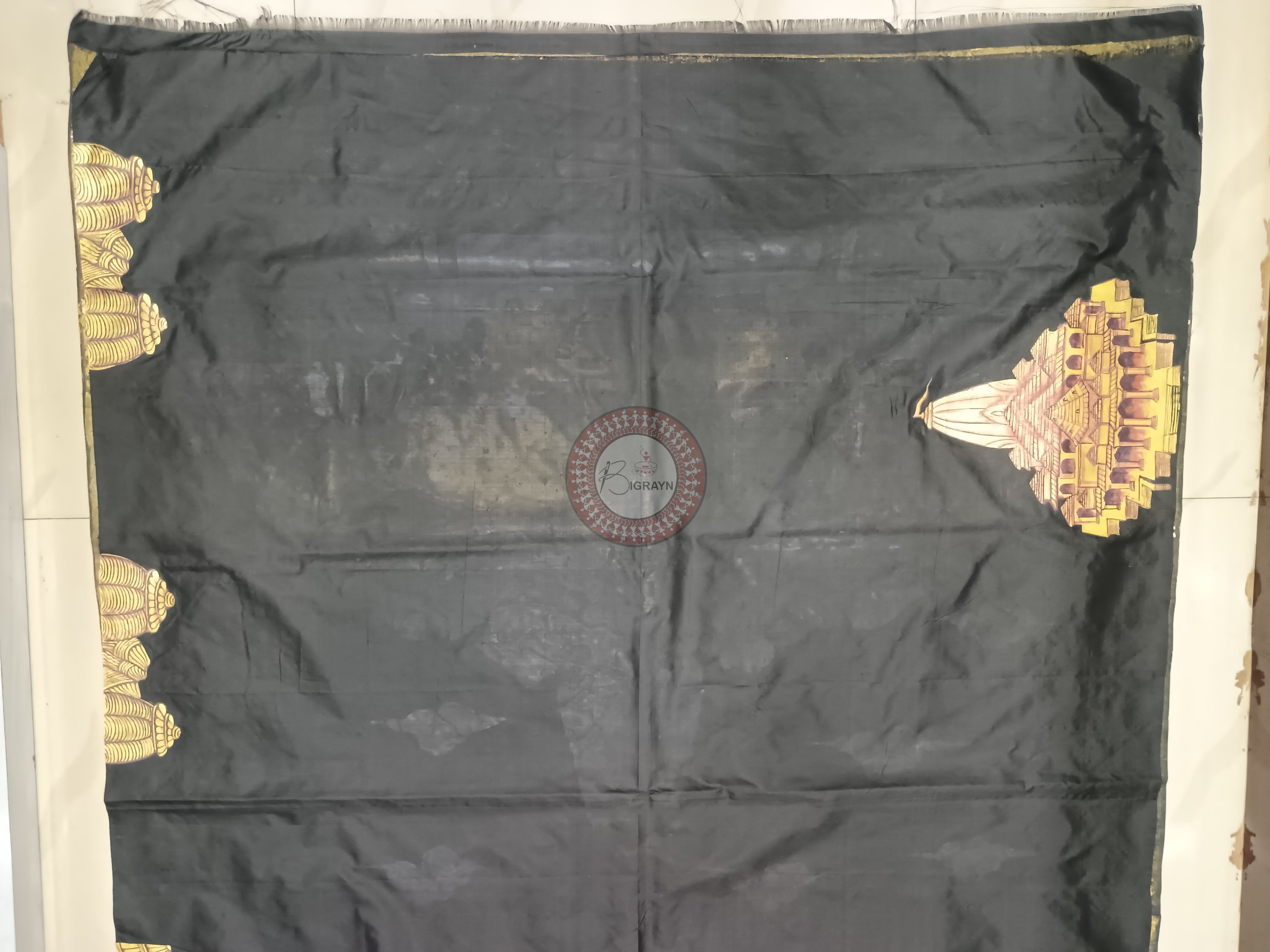 Black Sri Ram Temple(Ayodhya) Theme Pattachitra Pure Silk saree