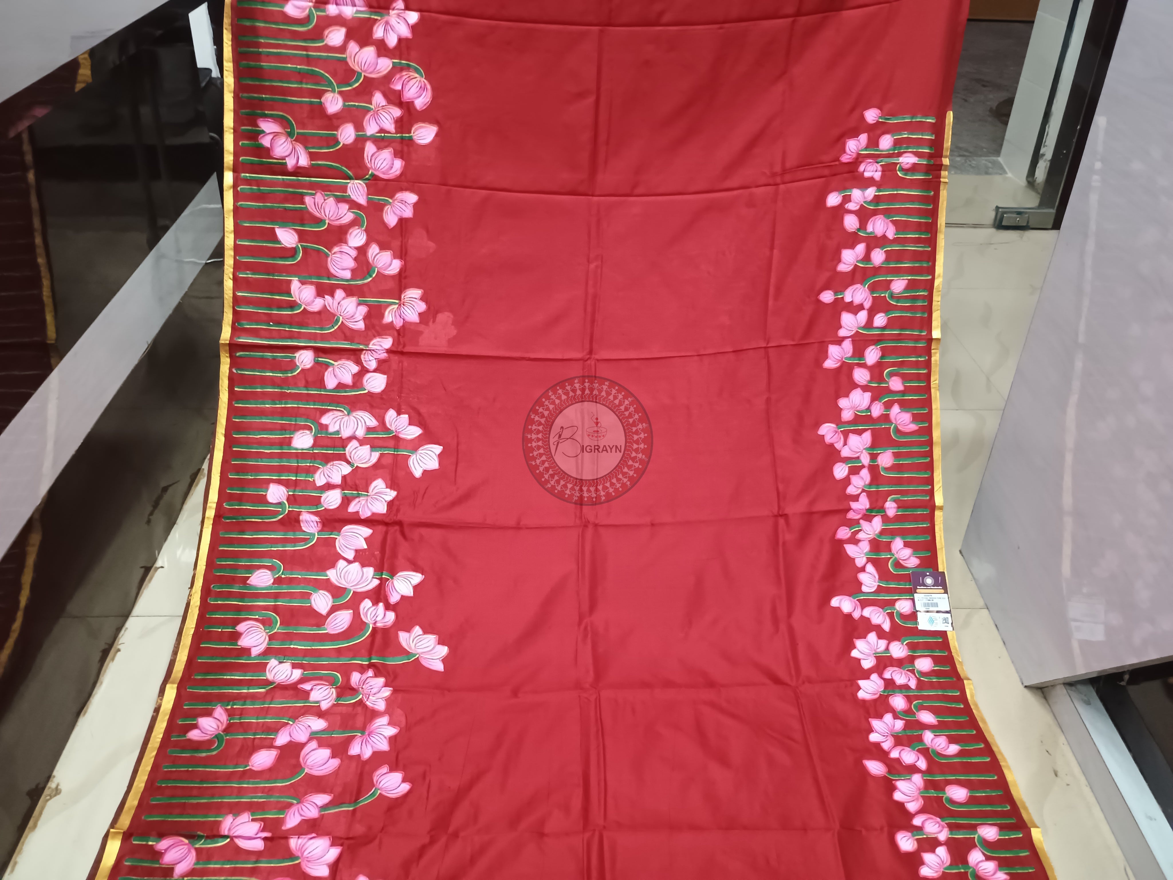 Maroon Pichwai Theme Pattachitra Pure Silk saree